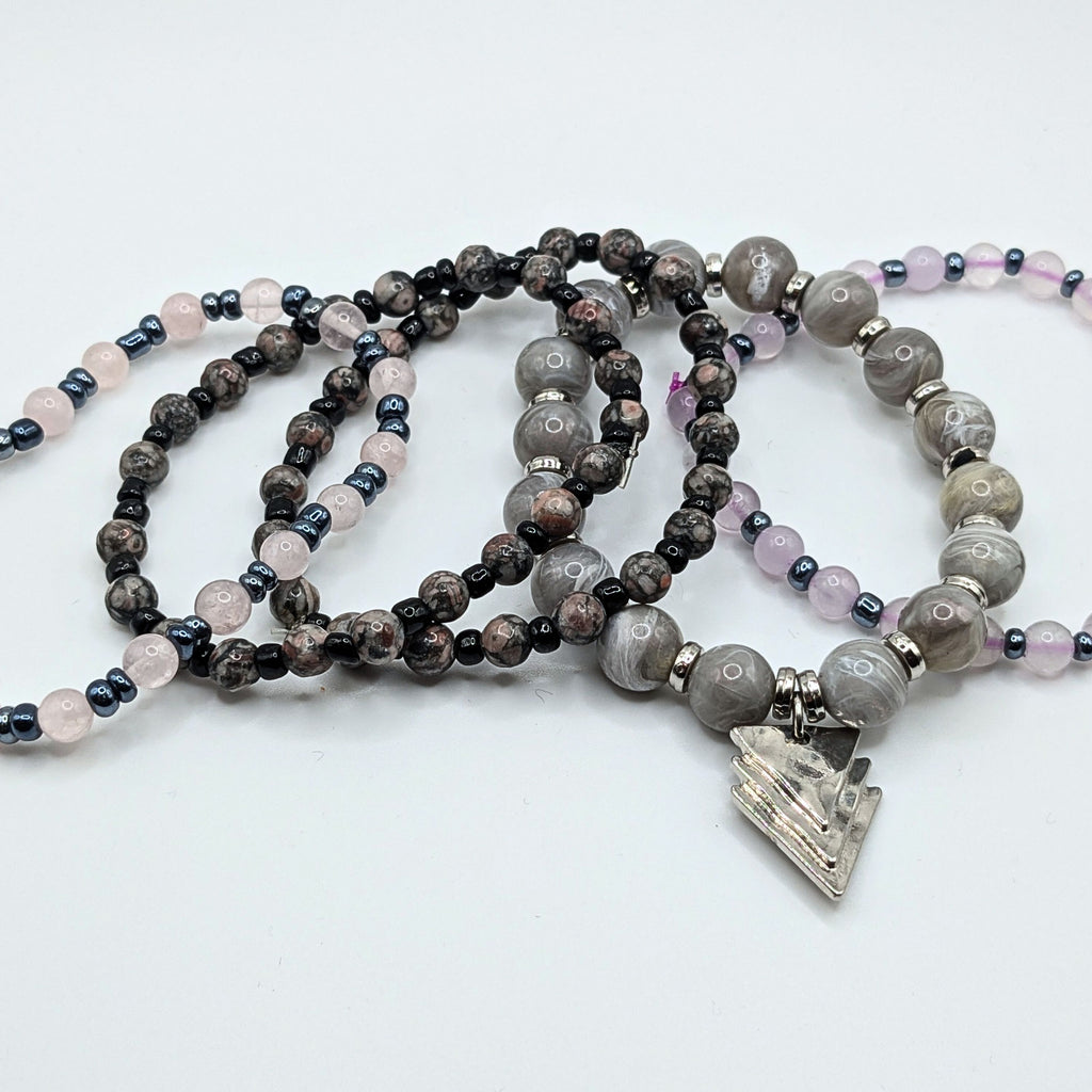 Gemstone Beaded Bracelets for Women Jewelry Boho Beaded 5 Stacked Set image 4