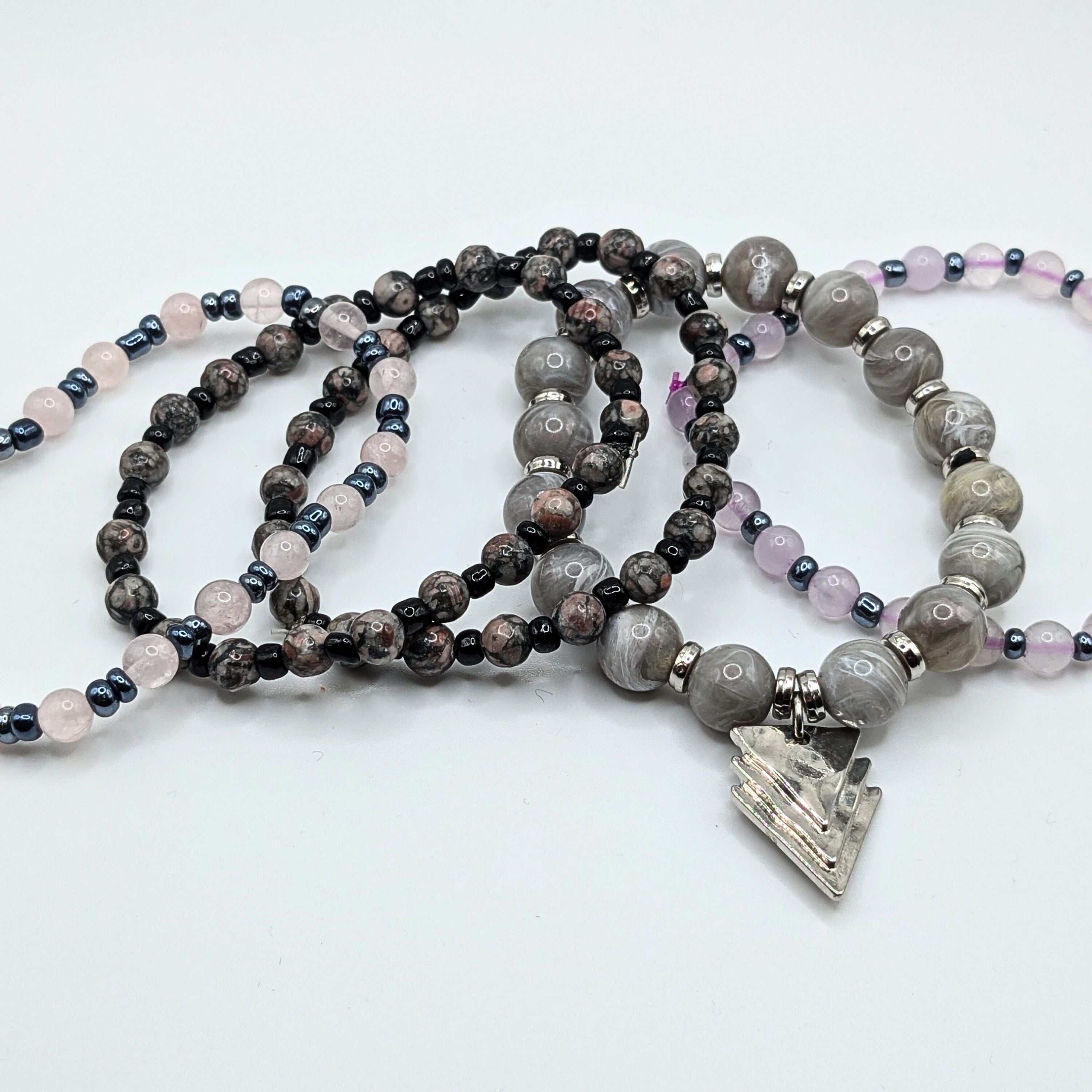 Gemstone Beaded Bracelets for Women Jewelry Boho Beaded 5 Stacked Set image 4