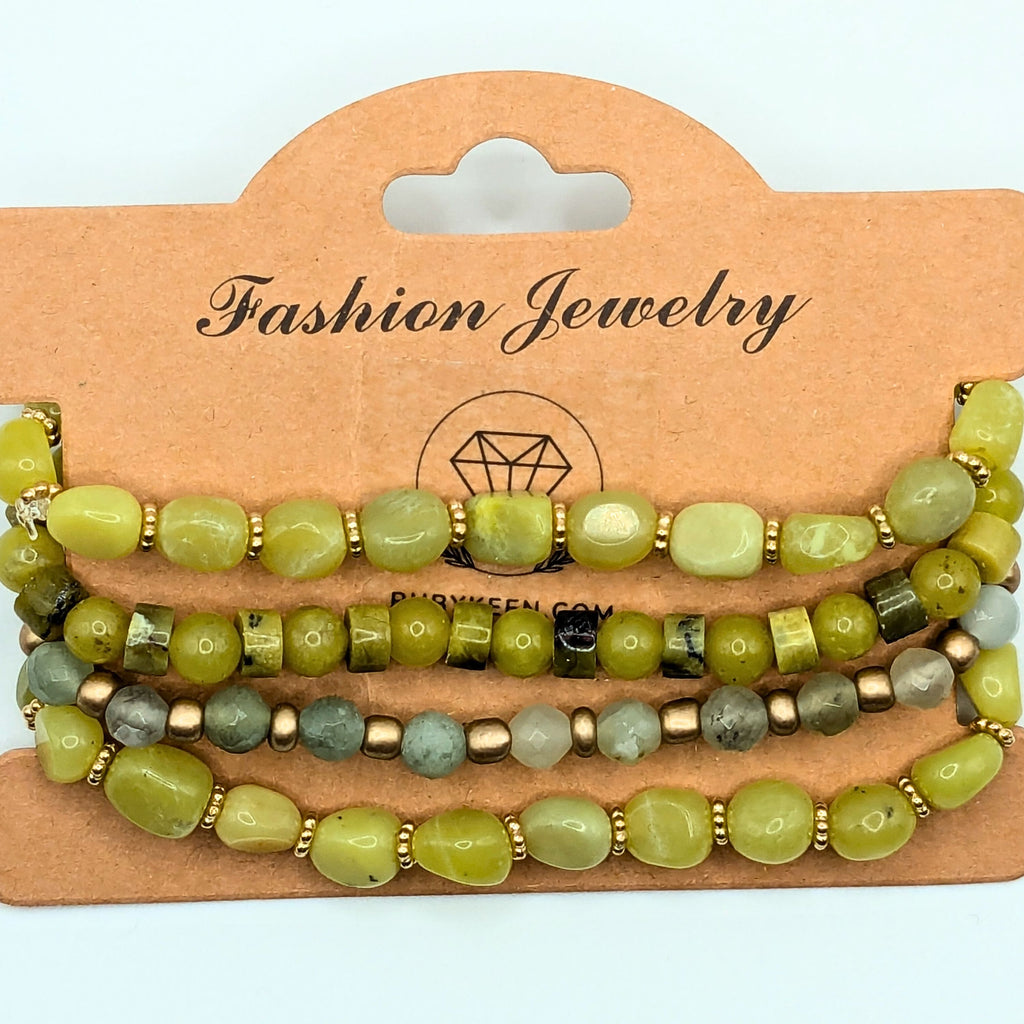 Lime Green Beaded Bracelets for Women Jewelry Boho Beaded 4 Stacked Set image 3
