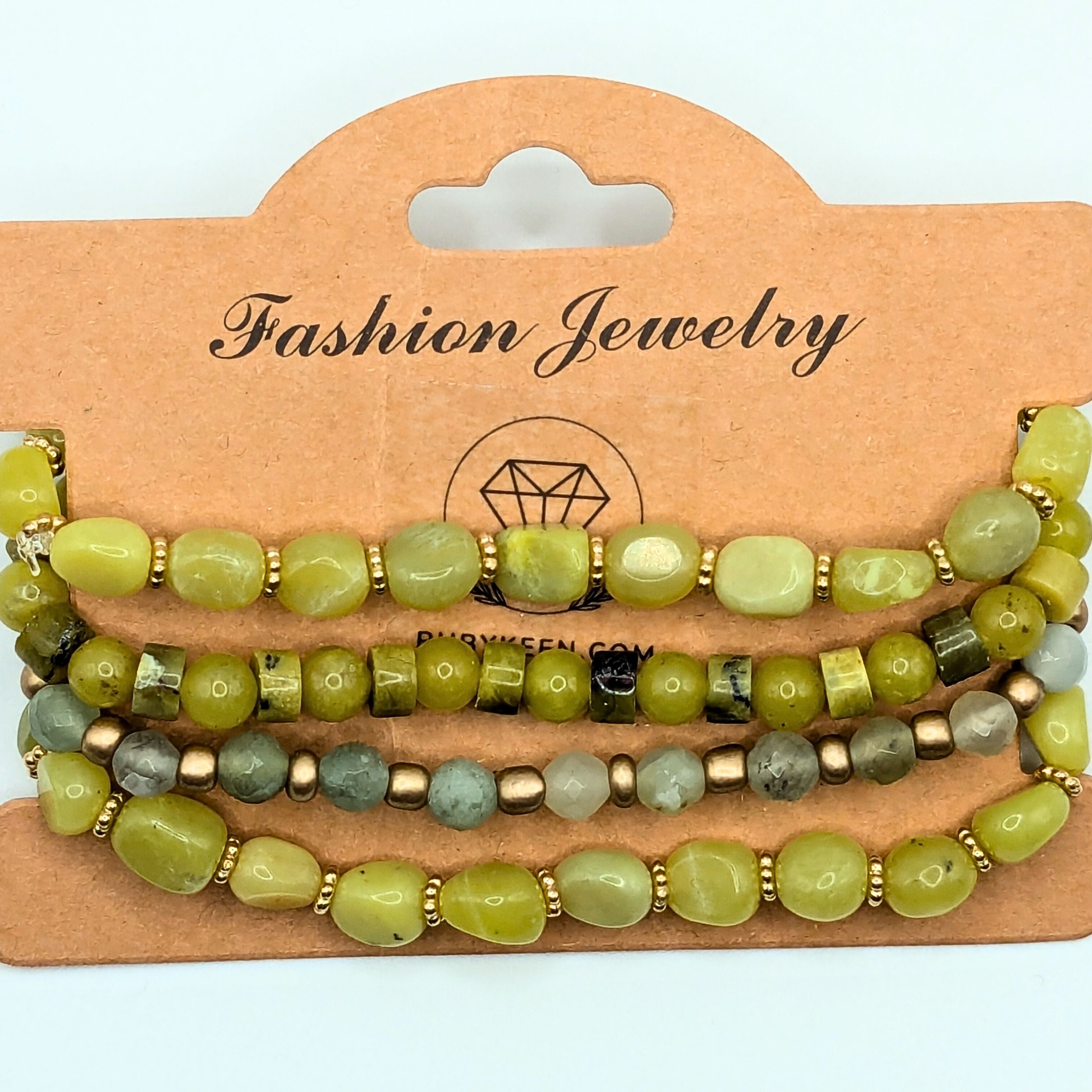 Lime Green Beaded Bracelets for Women Jewelry Boho Beaded 4 Stacked Set image 3