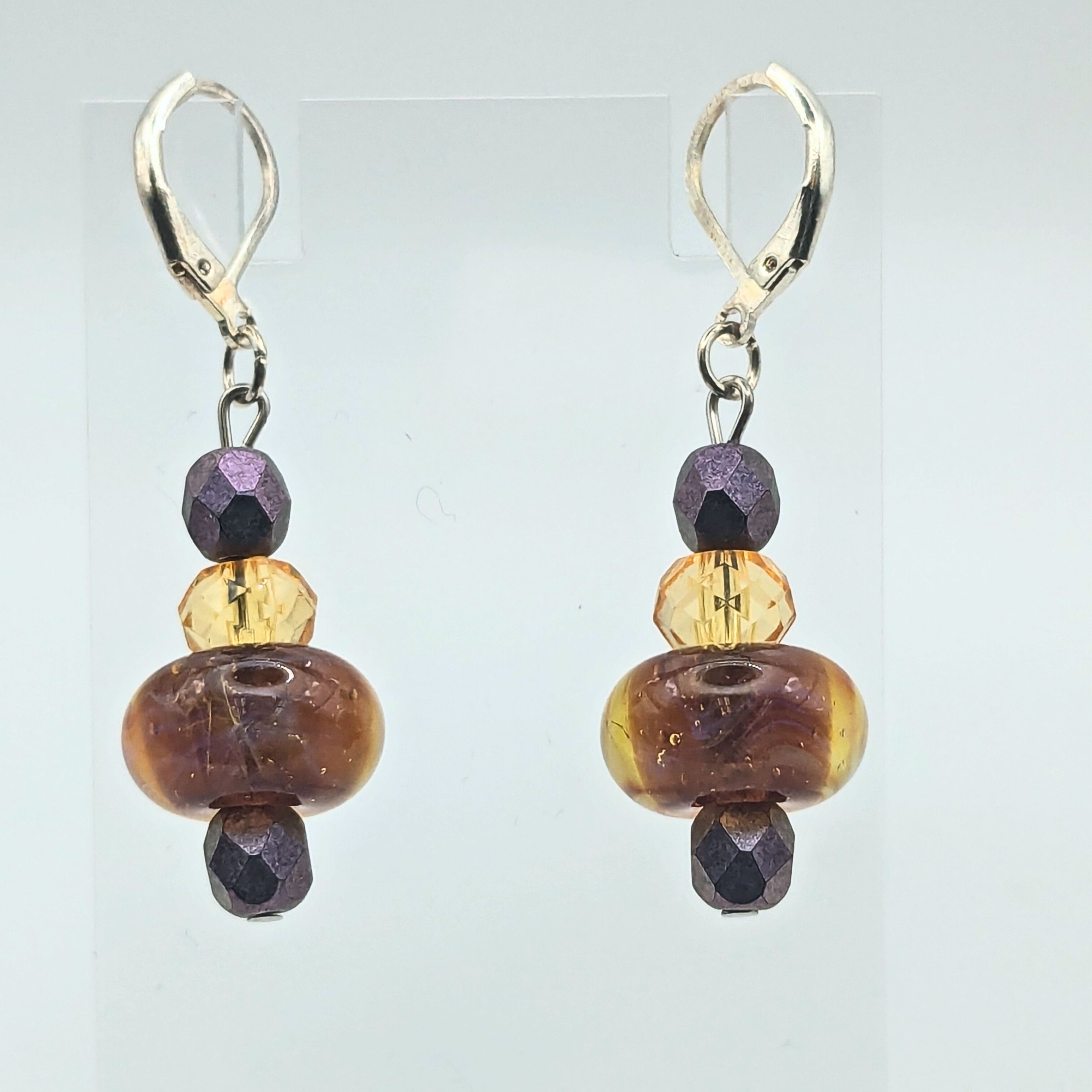 Yellow And Plum Swirled Dangle Earrings image 0