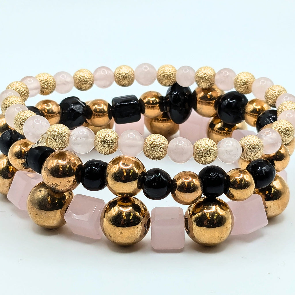 Pale Pink Beaded Bracelets for Women Jewelry Boho Beaded 3 Stacked Set image 0