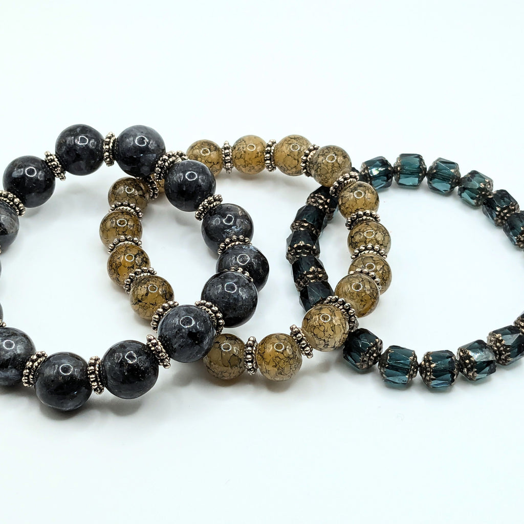 Grey Mix Beaded Bracelets for Women Jewelry Boho Beaded 3 Stacked Set image 4