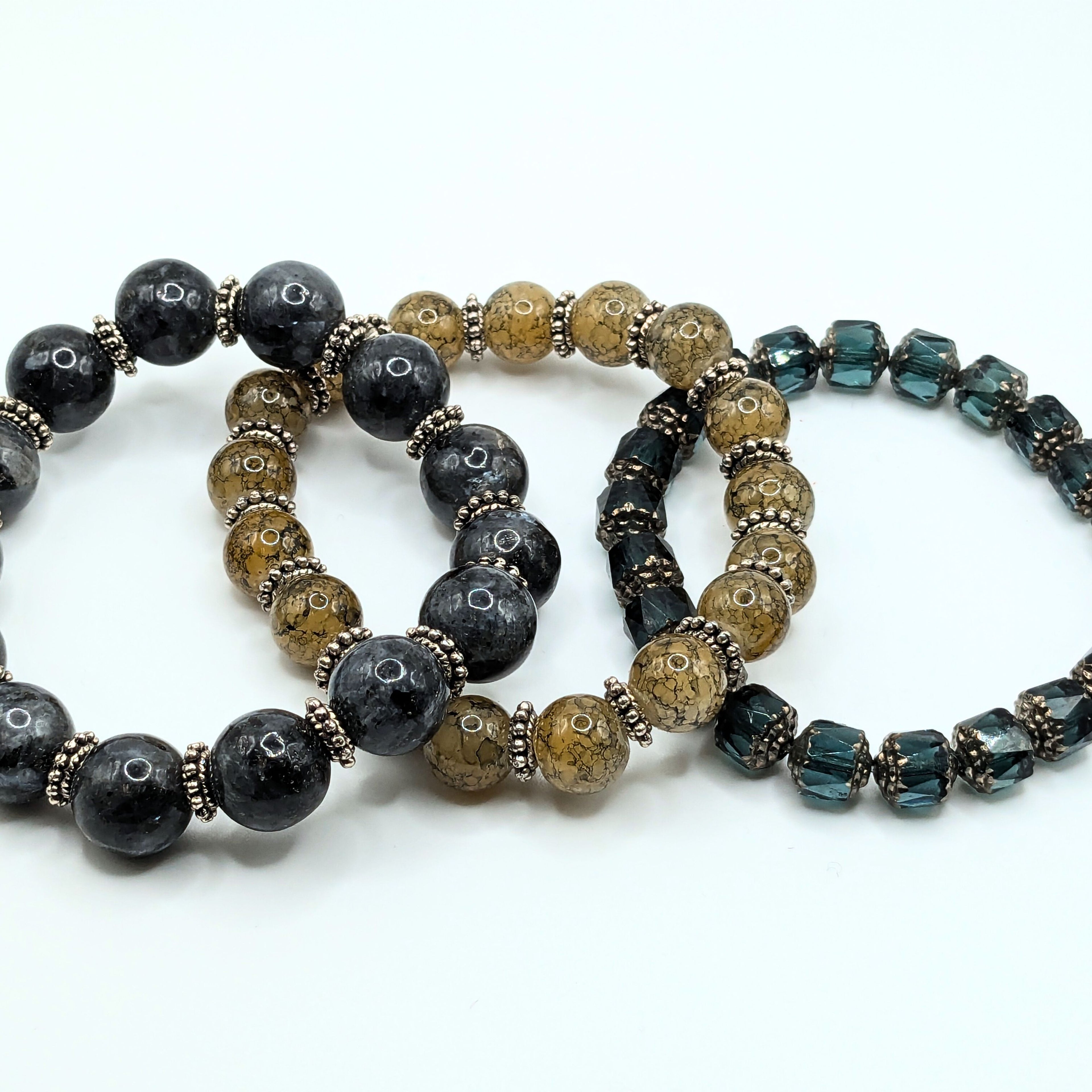 Grey Mix Beaded Bracelets for Women Jewelry Boho Beaded 3 Stacked Set image 4