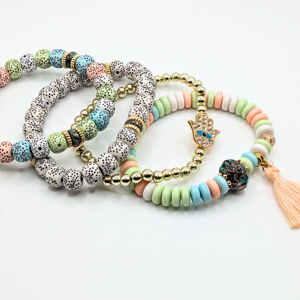 Pastel Beaded Bracelets for Women Jewelry Boho Beaded 4 Stacked Set image 3