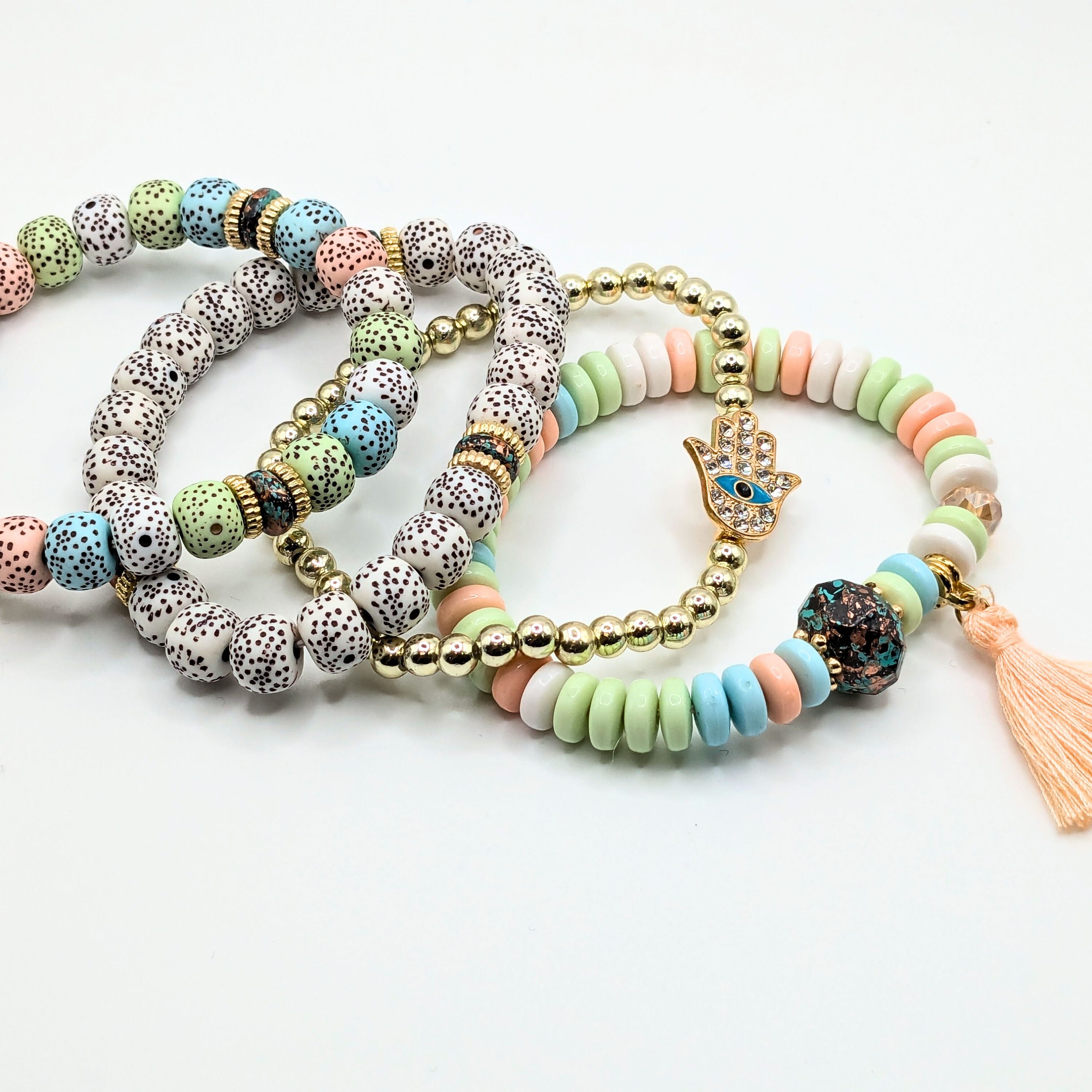 Pastel Beaded Bracelets for Women Jewelry Boho Beaded 4 Stacked Set image 3