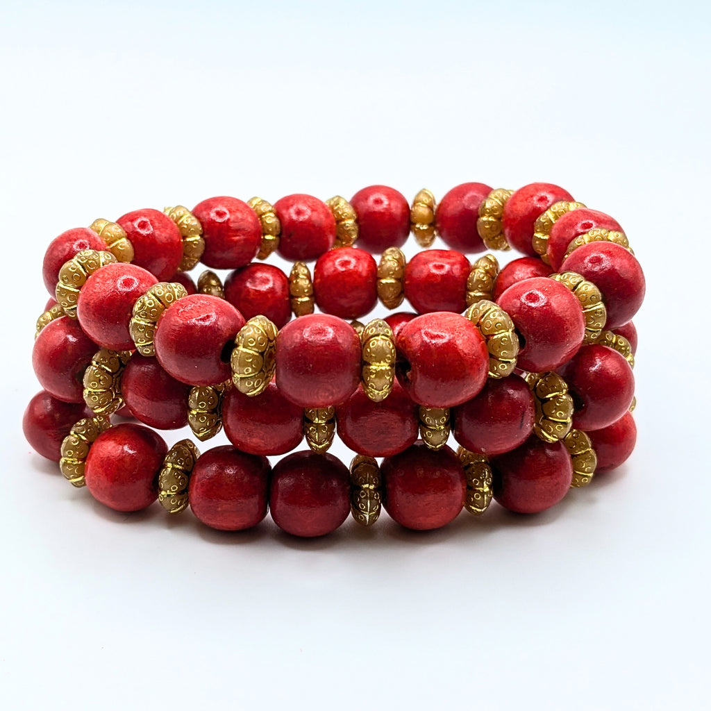Red Beaded Bracelets for Women Jewelry Boho Beaded 3 Stacked Set image 2