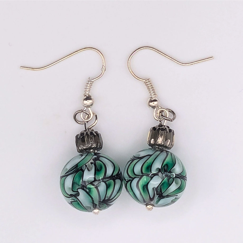 Green Marbled Dangle Earring image 1