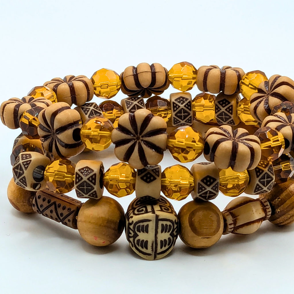 Brown Honey Beaded Bracelets for Women Jewelry Boho Beaded 3 Stacked Set image 0