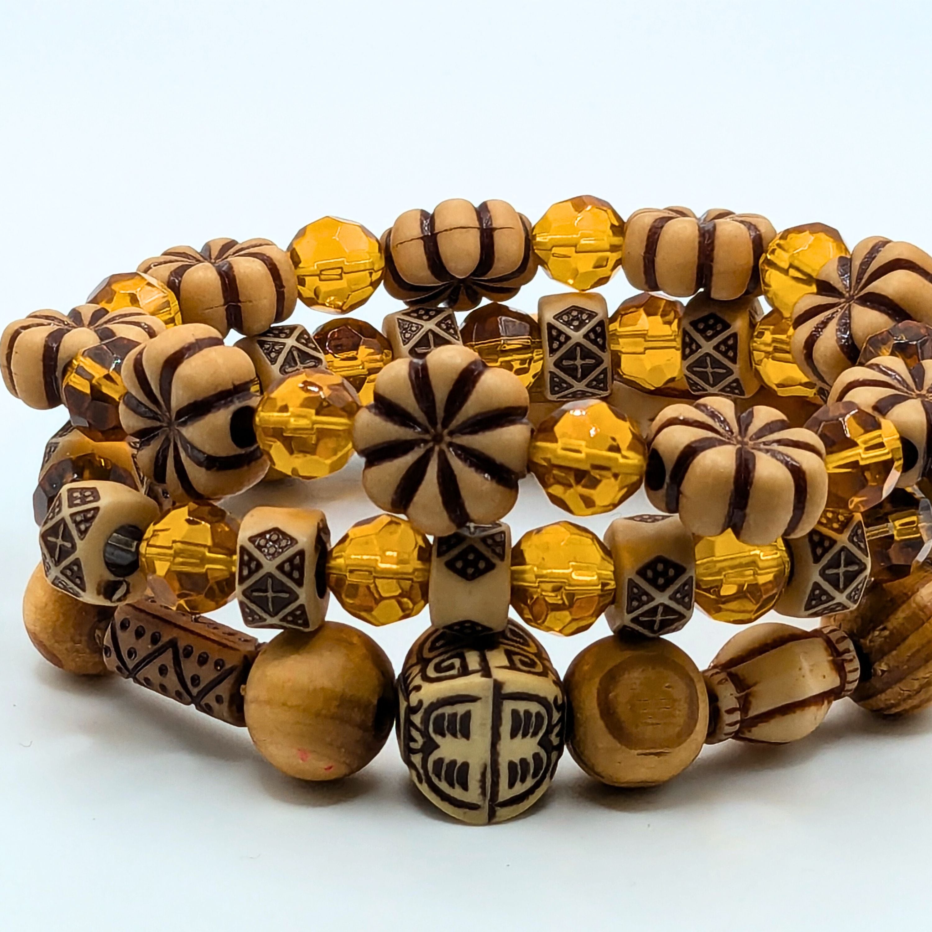 Brown Honey Beaded Bracelets for Women Jewelry Boho Beaded 3 Stacked Set image 0