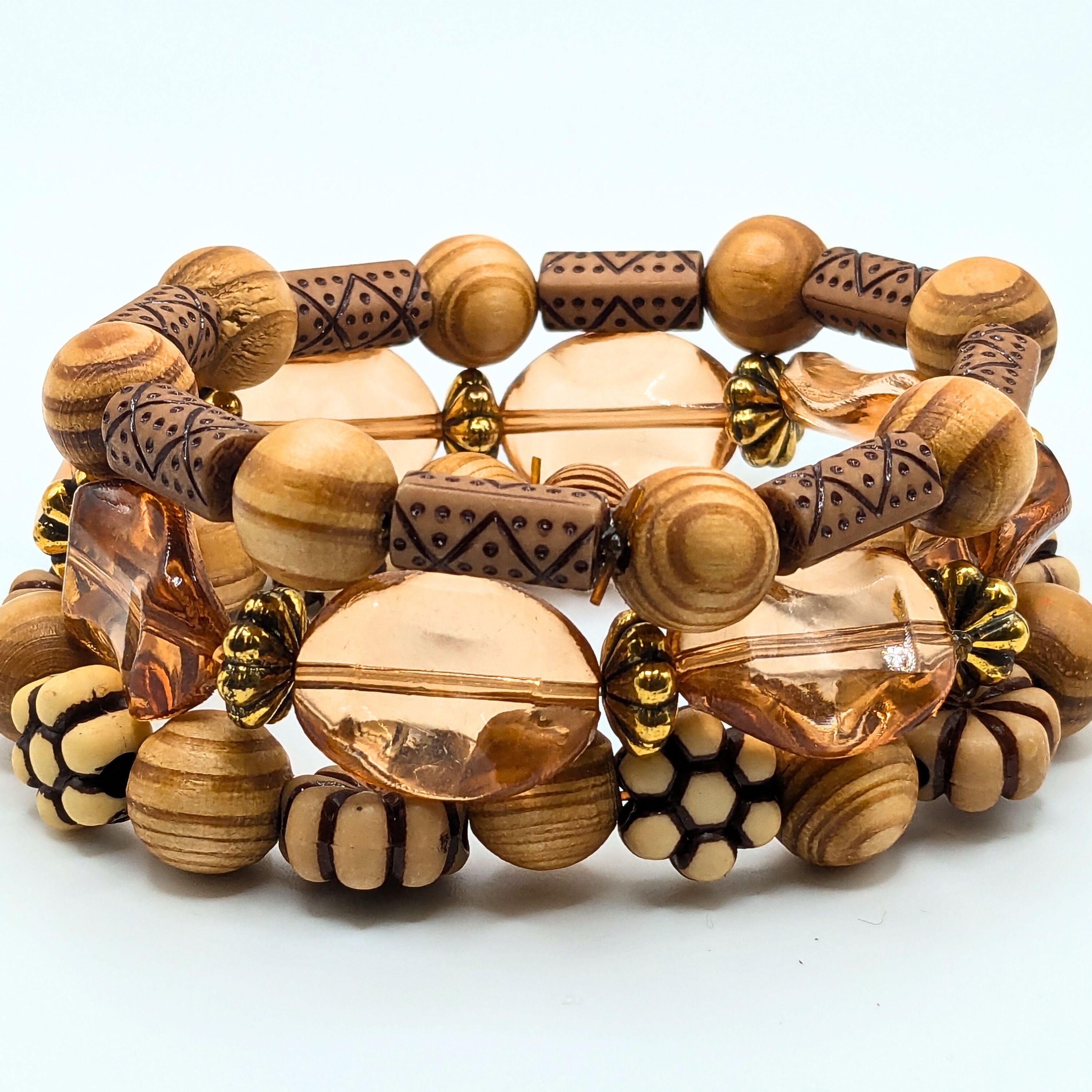 Brown Beaded Bracelets for Women Jewelry Boho Beaded 3 Stacked Set image 3