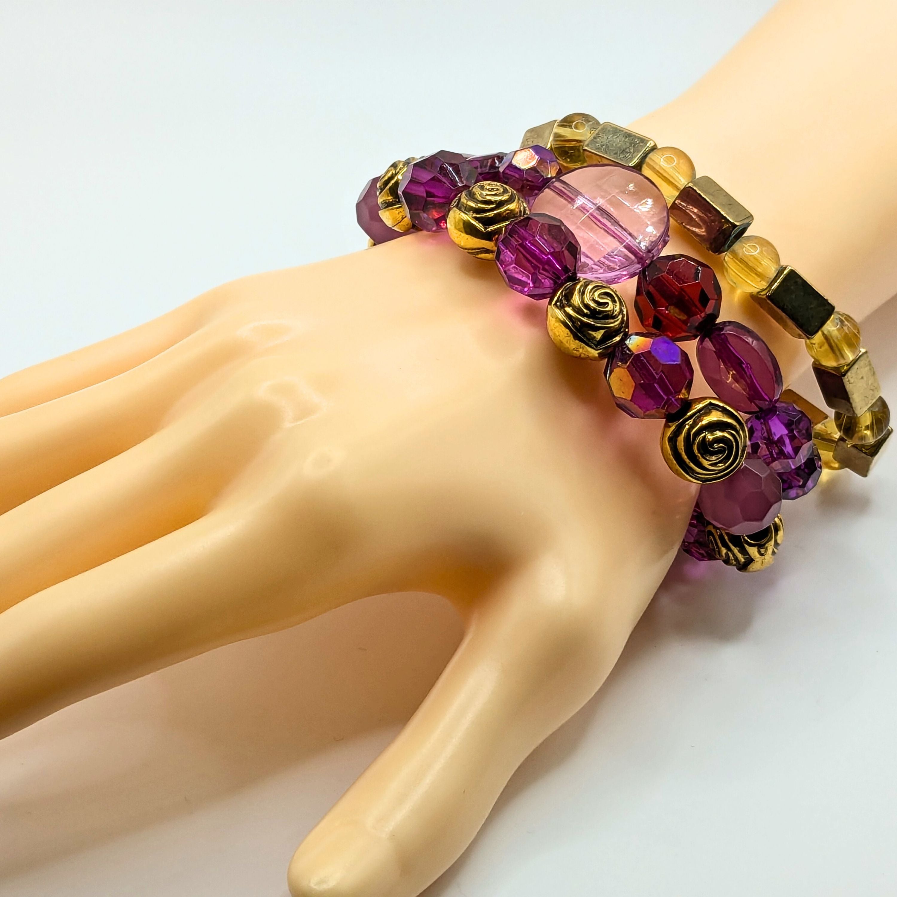 Purple Beaded Bracelets for Women Jewelry Boho Beaded 3 Stacked Set image 1