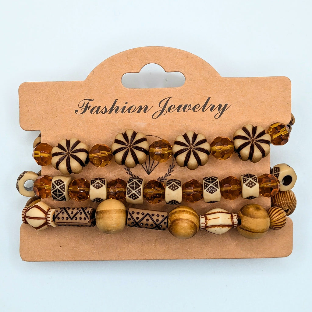 Brown Honey Beaded Bracelets for Women Jewelry Boho Beaded 3 Stacked Set image 1