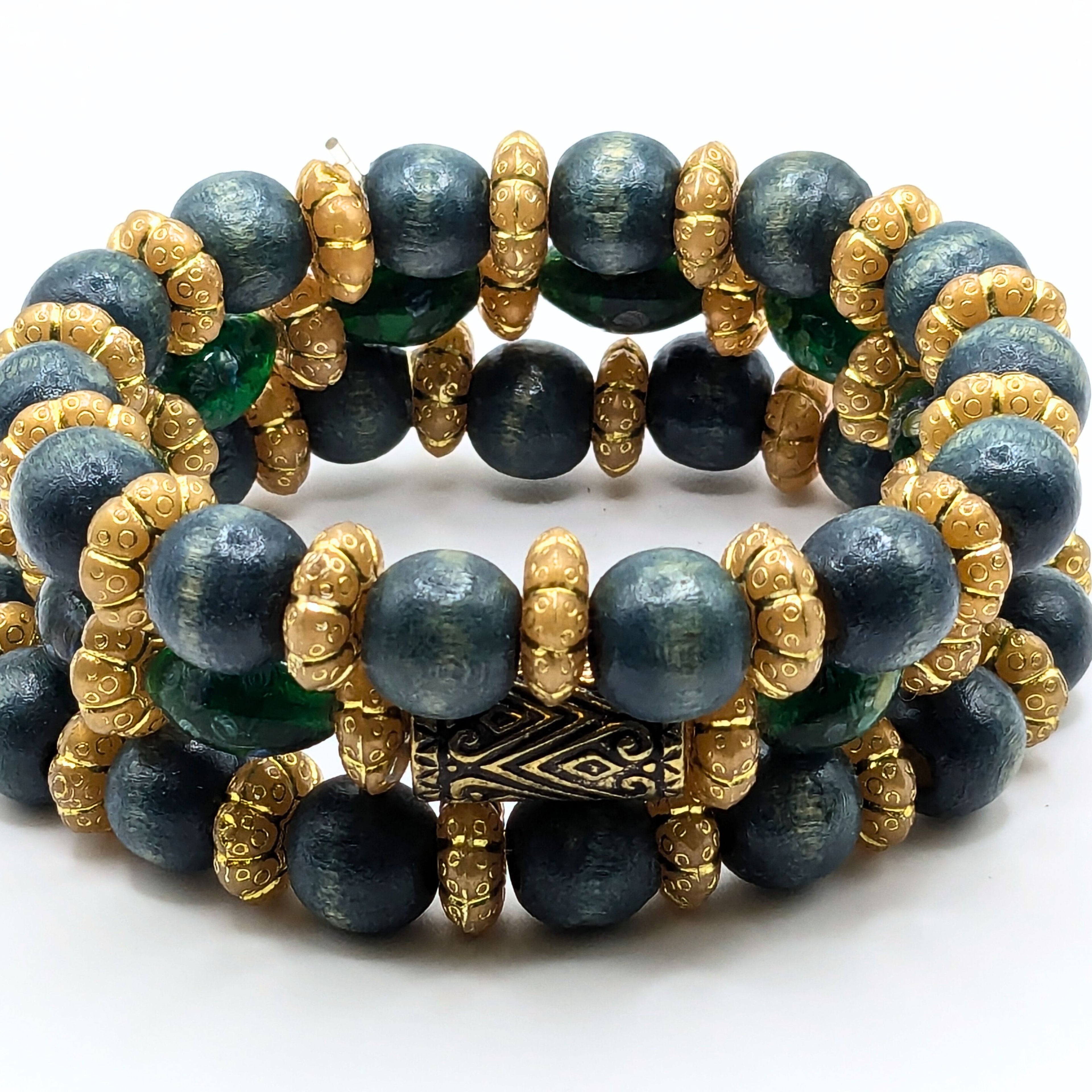 Deep Teal Beaded Bracelets for Women Jewelry Boho Beaded 3 Stacked Set image 0