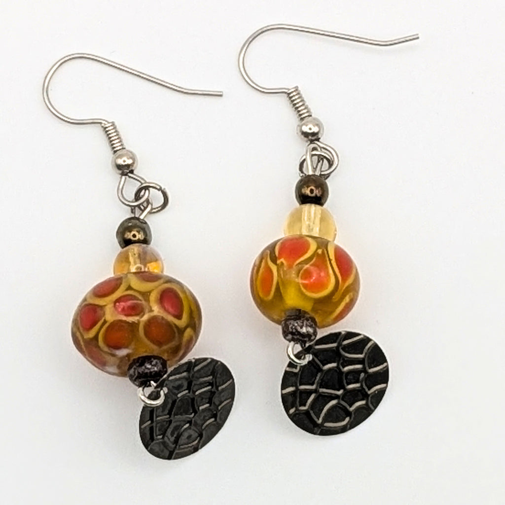 Yellow And Red Marbled Dangle Earrings image 1