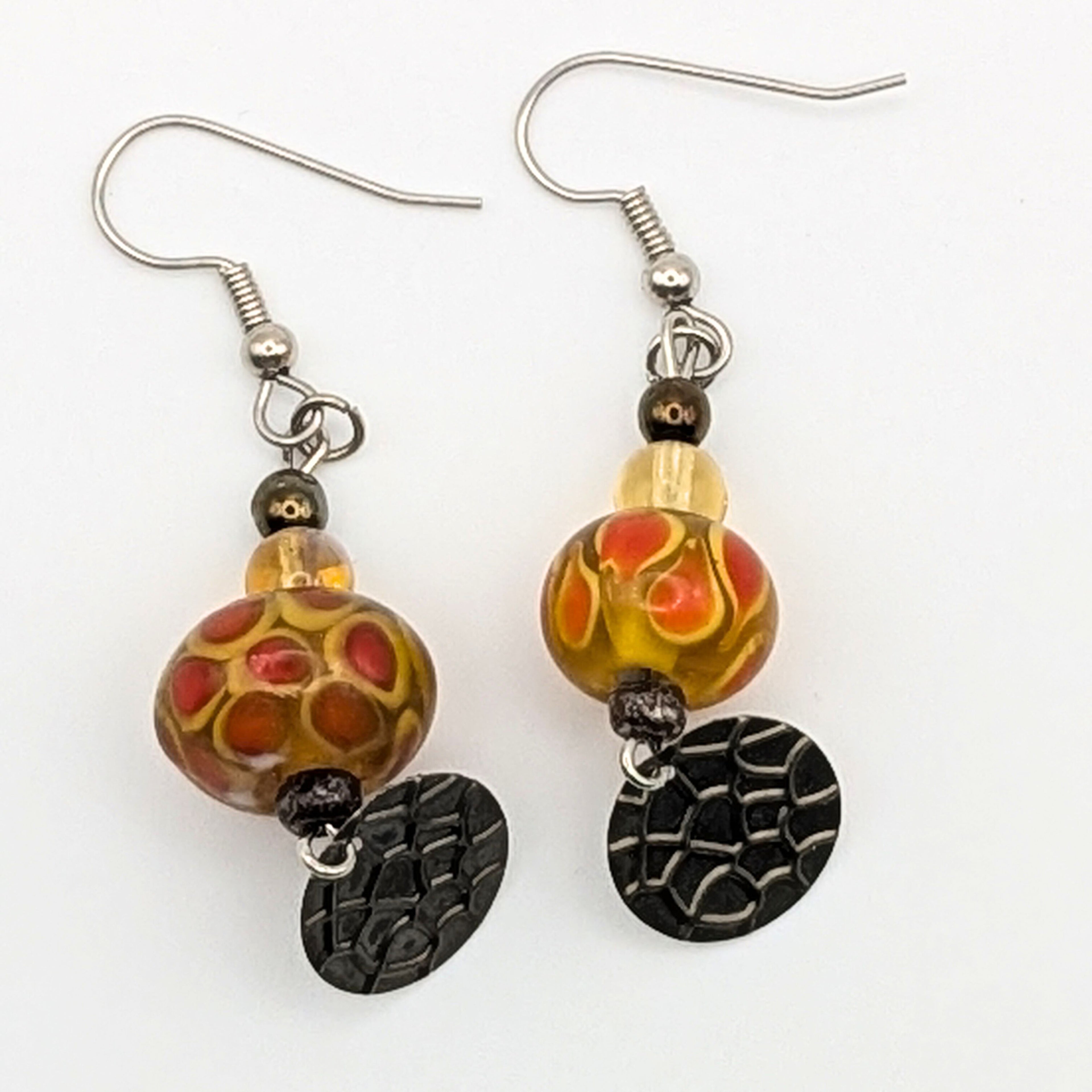 Yellow And Red Marbled Dangle Earrings image 1