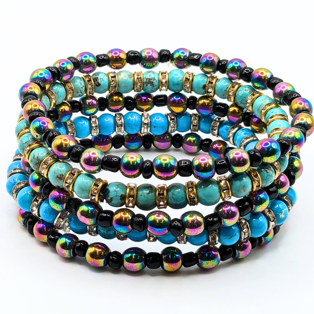Light Blue Beaded Bracelets for Women Jewelry Boho Beaded 5 Stacked Set image 0