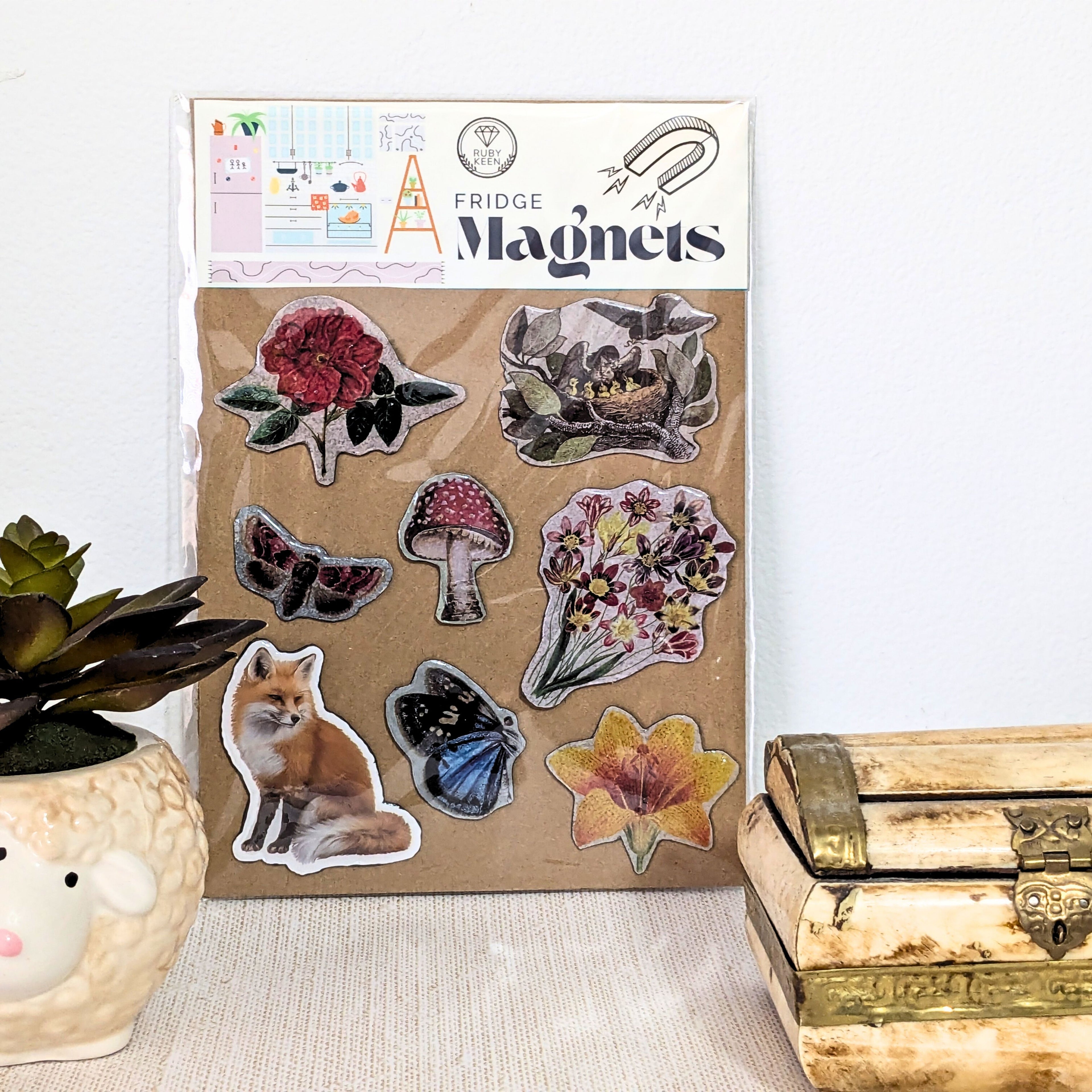Handmade Nature Fridge Magnets, Flowers, fox, Butterflies, Woodland Cottagecore image 2