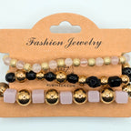 Pale Pink Beaded Bracelets for Women Jewelry Boho Beaded 3 Stacked Set image 2