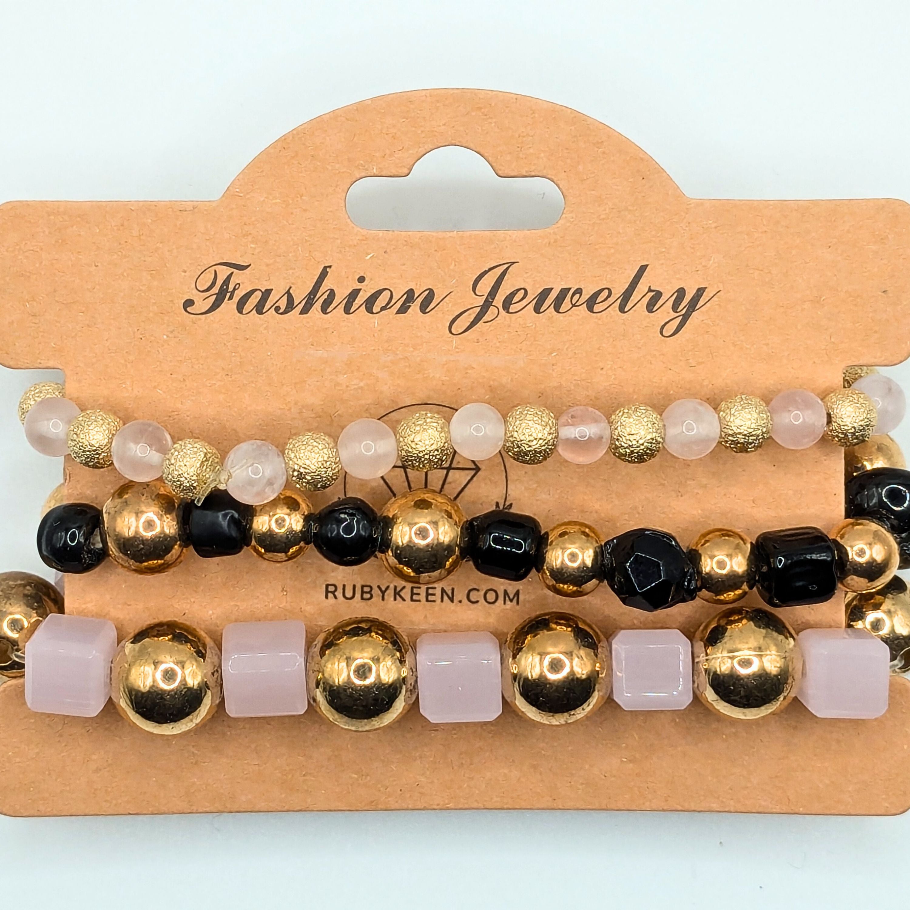 Pale Pink Beaded Bracelets for Women Jewelry Boho Beaded 3 Stacked Set image 2
