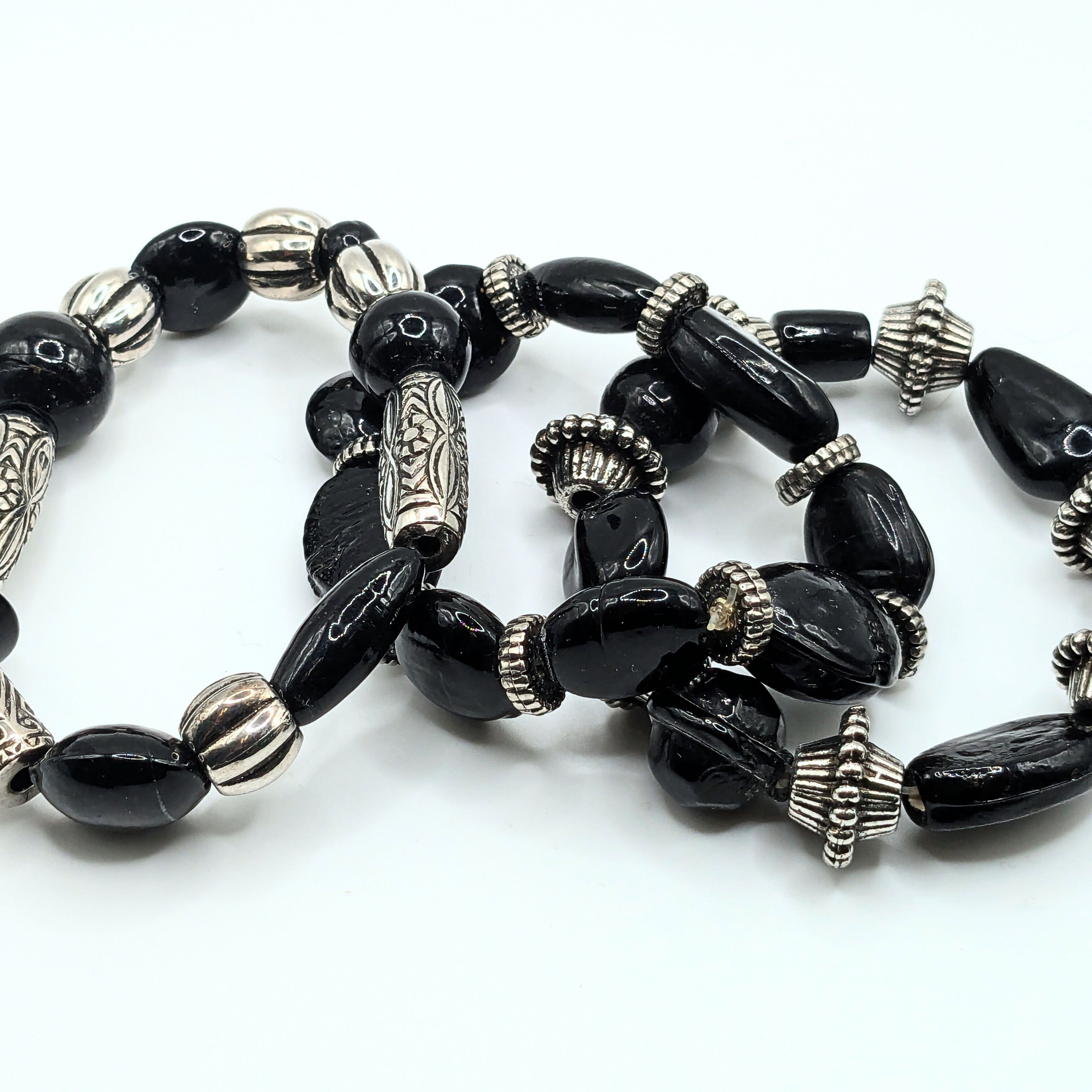 Black Beaded Bracelets for Women Jewelry Boho Beaded 3 Stacked Set image 2