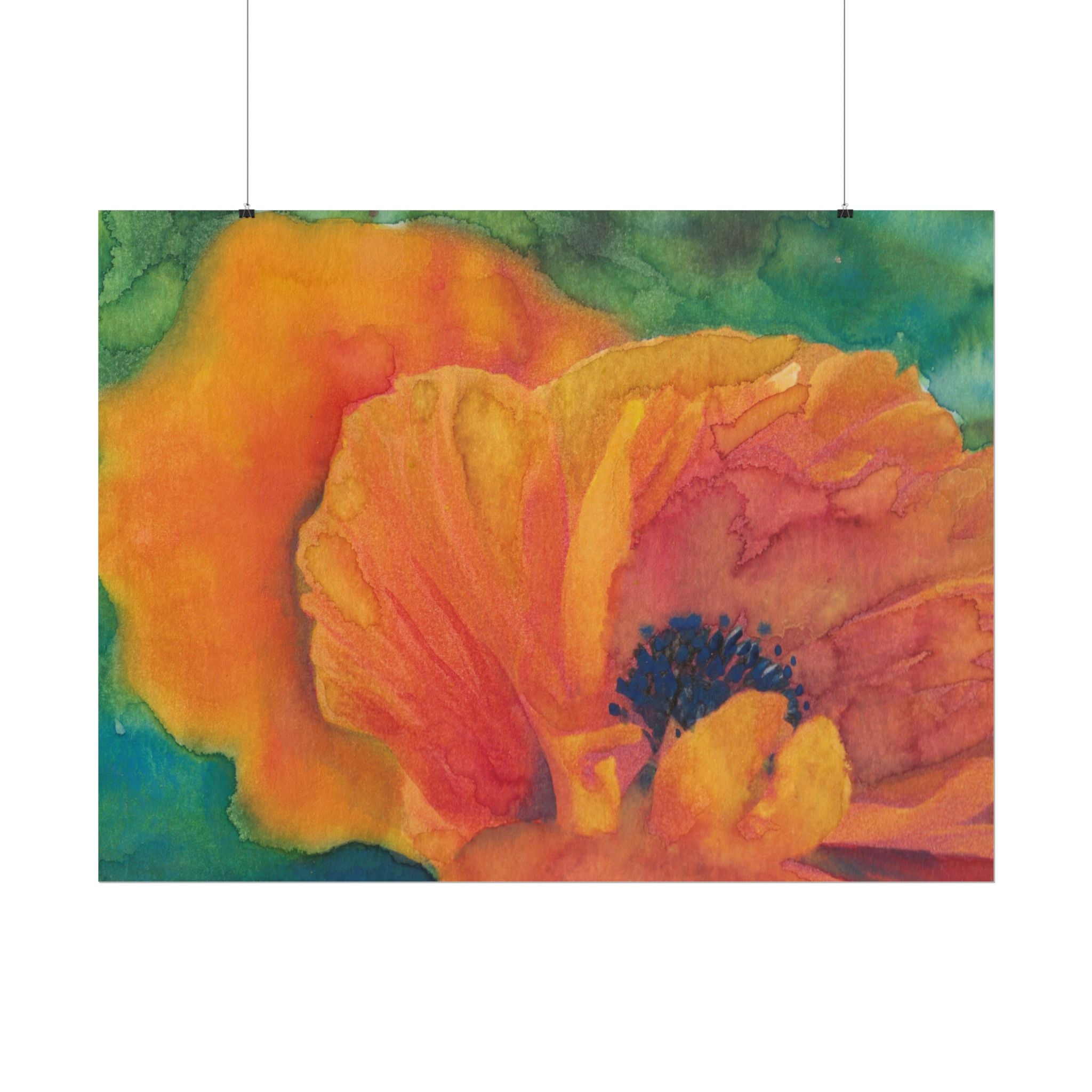 Orange Poppy Watercolor Art Print, Abstract Floral Wall Art, Orange Flower Botanical Poster, Painterly Fine Art Print, Nature Decor