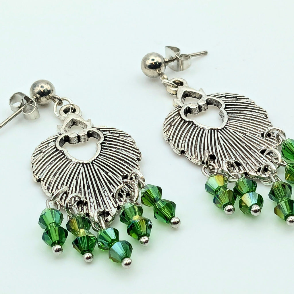 Blue Green Crystal Dangle Earrings image 1