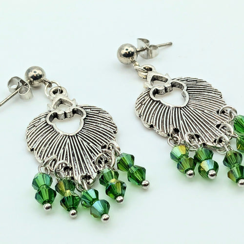 Blue Green Crystal Dangle Earrings image 1