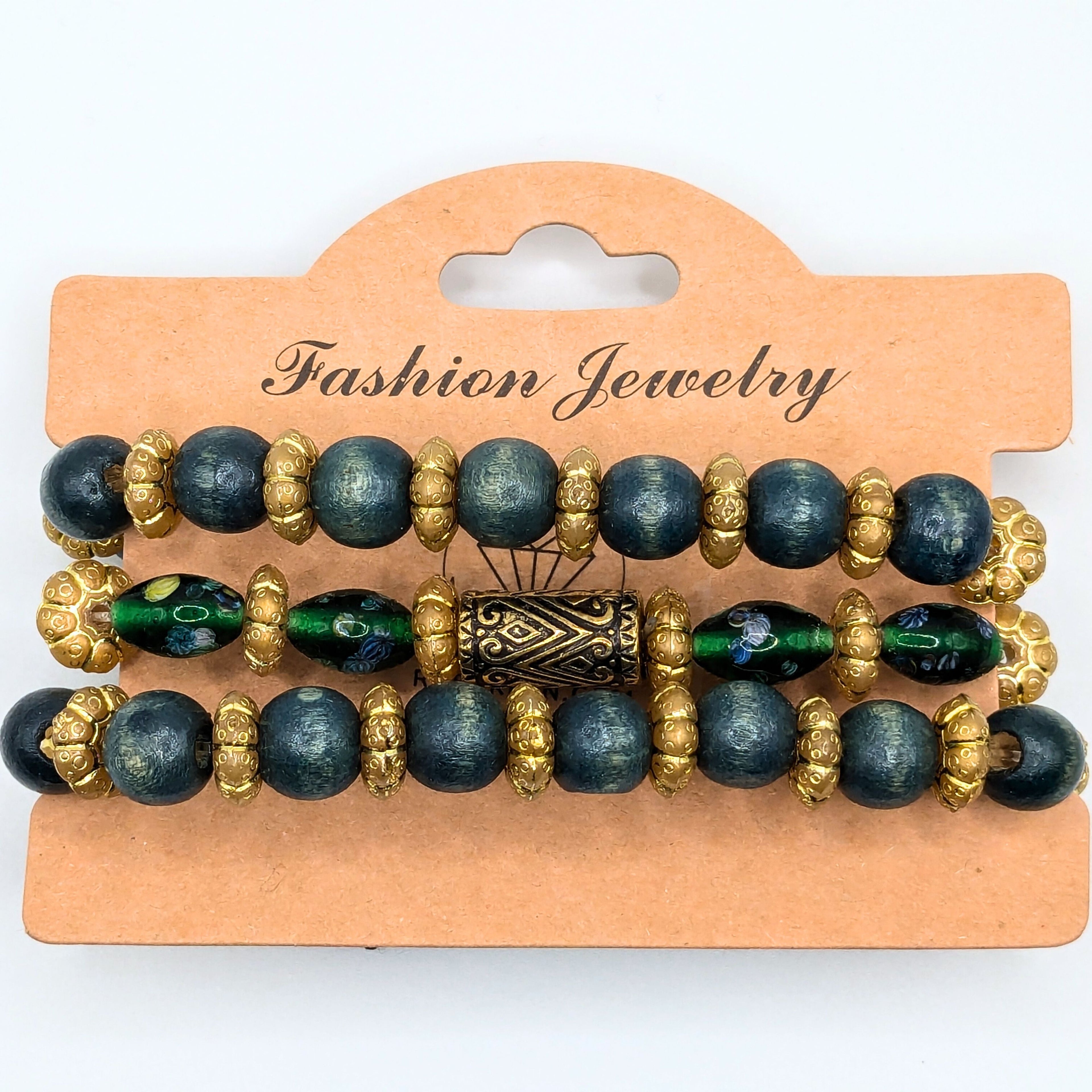 Deep Teal Beaded Bracelets for Women Jewelry Boho Beaded 3 Stacked Set image 2