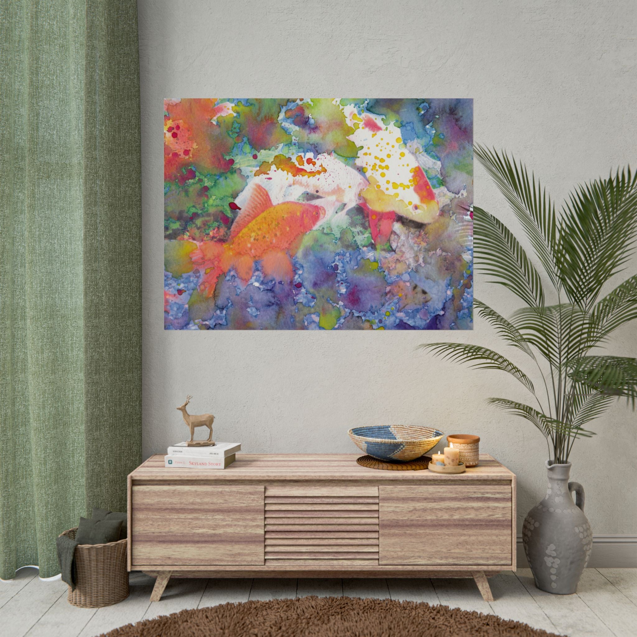 Koi Fish Wall Art, Colorful Watercolor Koi Fish Poster, Vibrant Aquatic Art Print, Japanese Fish Wall Decor, Colorful Home Decor