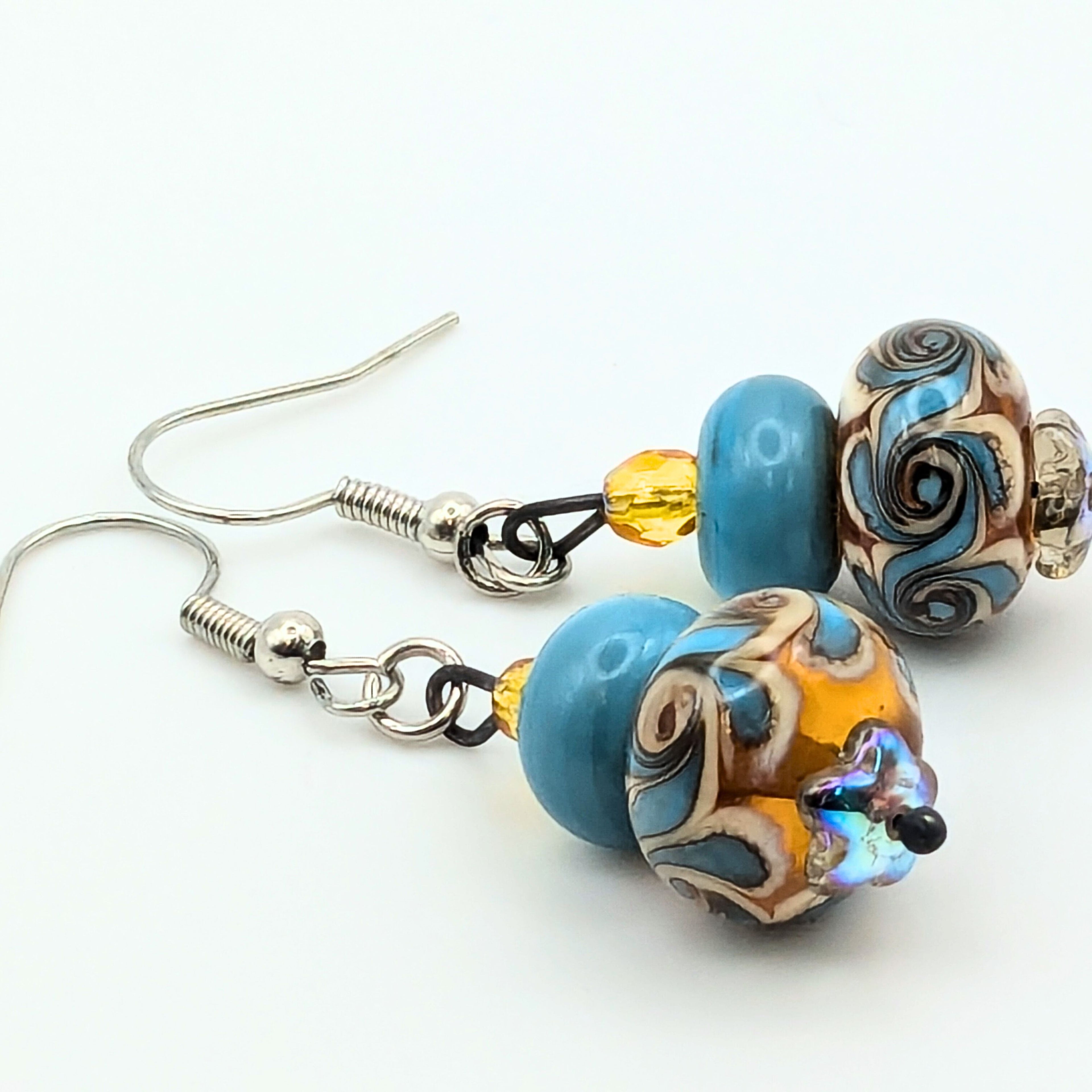 Light Blue And Yellow Swirl Dangle Earrings image 2