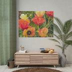 Poppy Field Watercolor Art Print, Red Orange & Yellow Flowers in Snow, Spring Floral Wall Art, Colorful Nature Landscape Poster