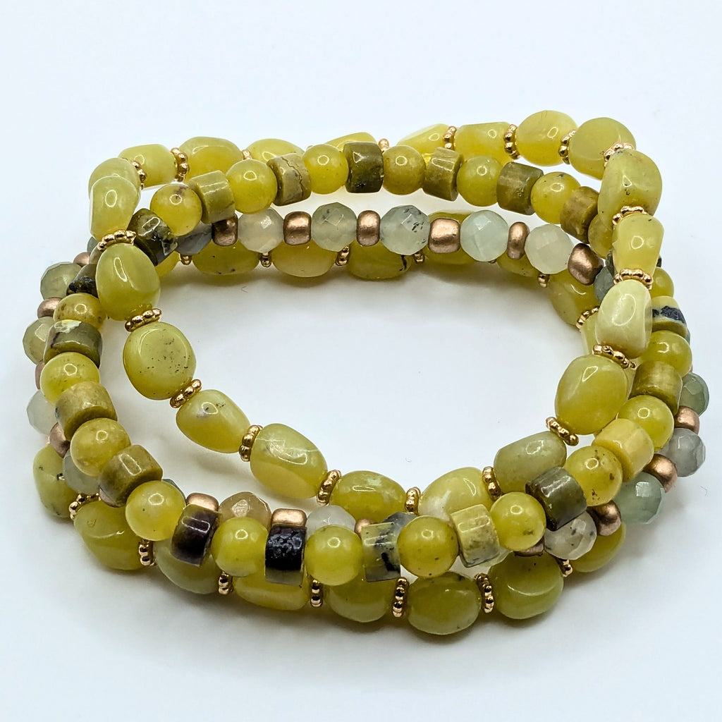 Lime Green Beaded Bracelets for Women Jewelry Boho Beaded 4 Stacked Set image 4