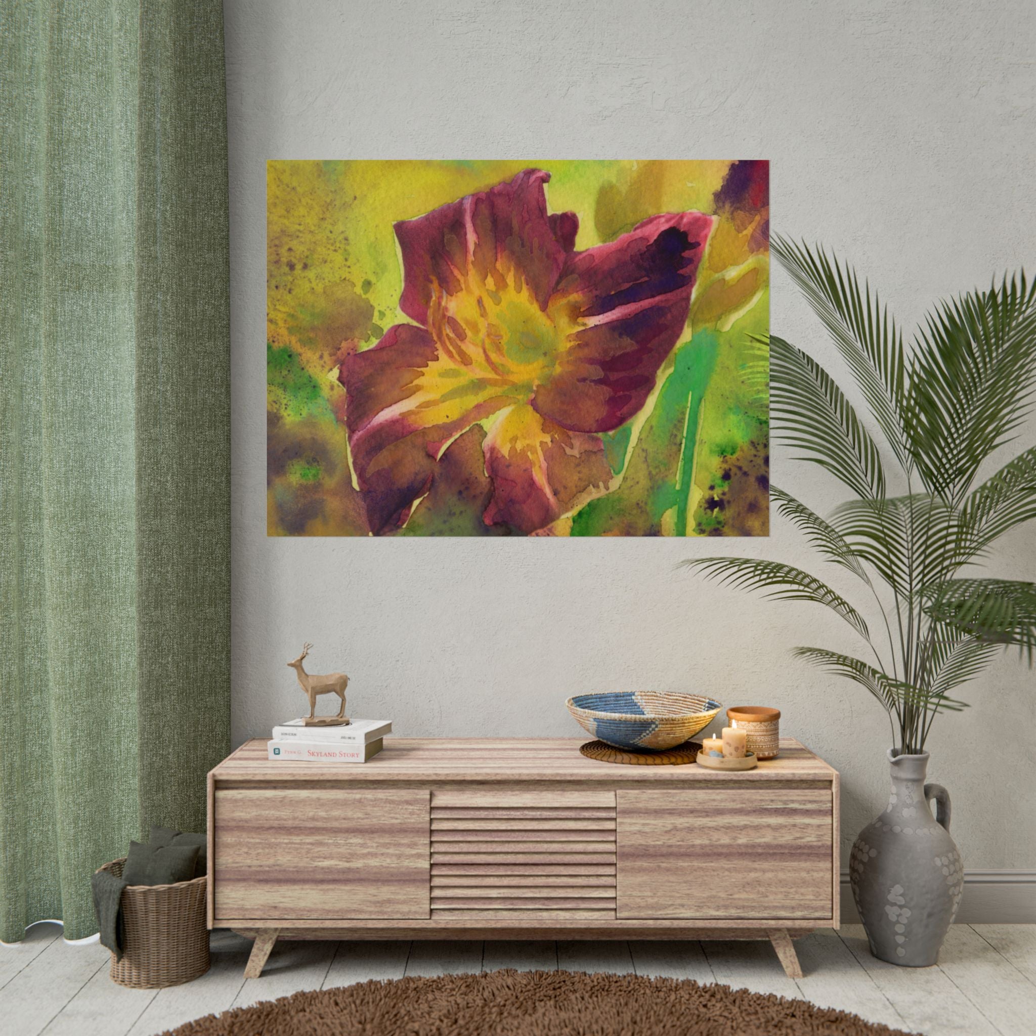 Purple Yellow Abstract Flower Watercolor Poster, Colorful Floral Wall Art, Modern Botanical Print, Abstract Flower Decor, Fine Art