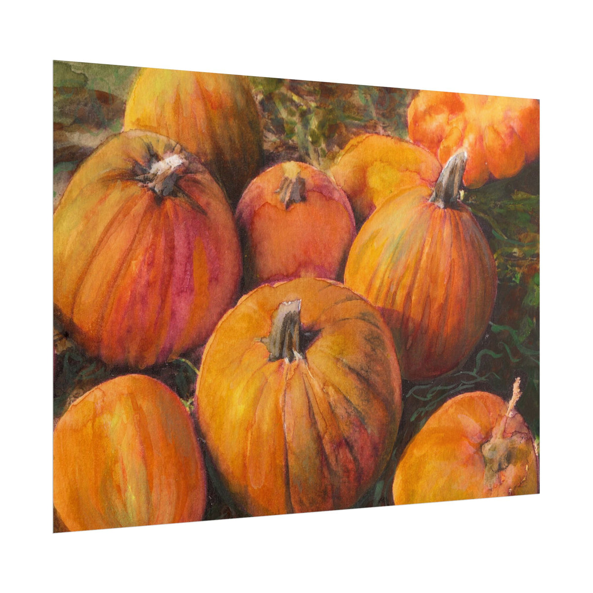 Pumpkin Patch Watercolor Poster, Autumn Pumpkin Wall Art, Fall Harvest Print, Orange Pumpkin Farmhouse Decor, Thanksgiving Wall Art