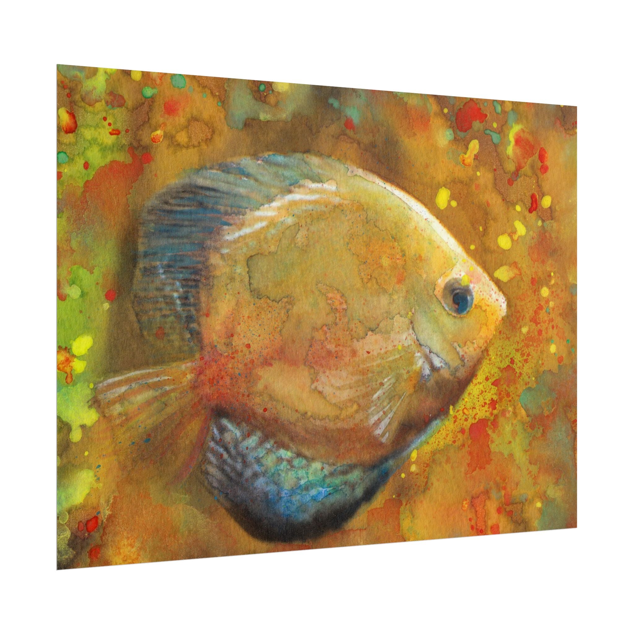 Abstract Yellow Fish Wall Art, Colorful Watercolor Fish Poster, Tropical Fish Art Print, Vibrant Ocean Wall Decor, Contemporary Artwork