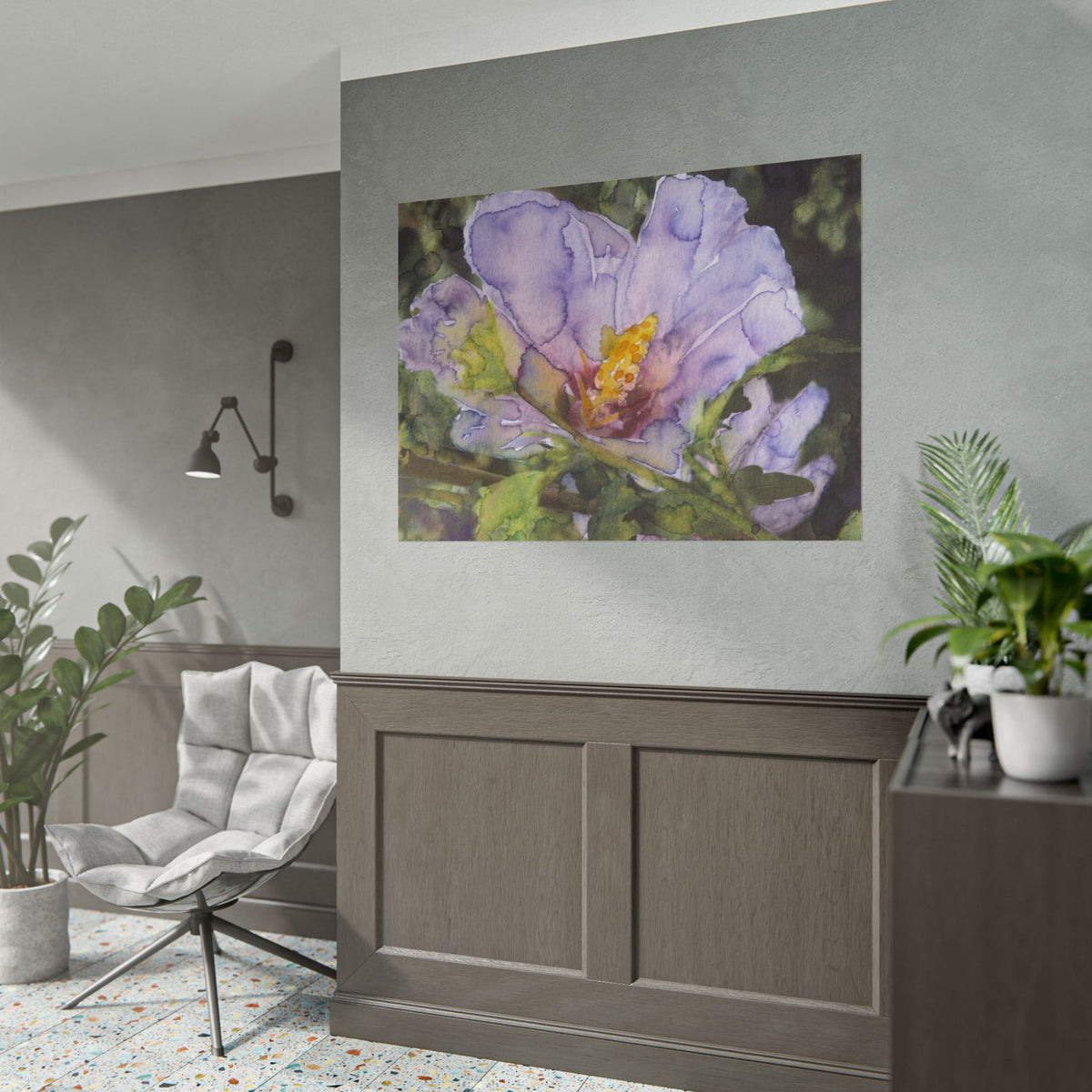 Purple Hibiscus Flower Watercolor Poster, Purple Floral Wall Art, Hibiscus Botanical Print, Tropical Flower Decor, Nature Art