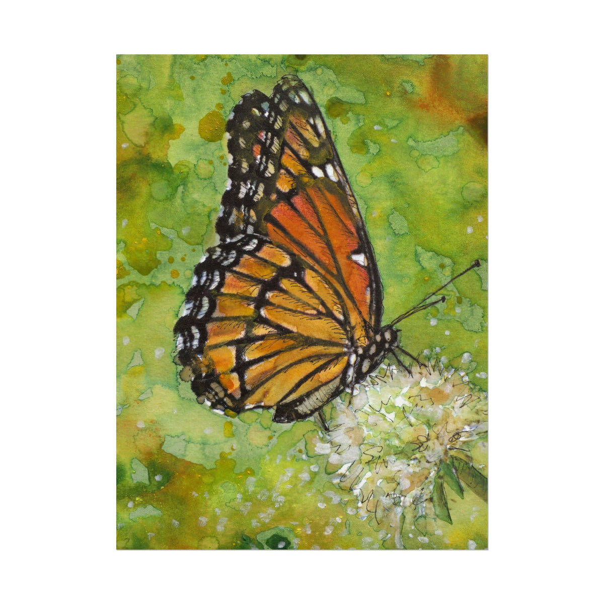 Monarch Butterfly Watercolor Poster, Orange Butterfly Wall Art, Dandelion Flower Print, Botanical Nature Decor, Cottagecore Art