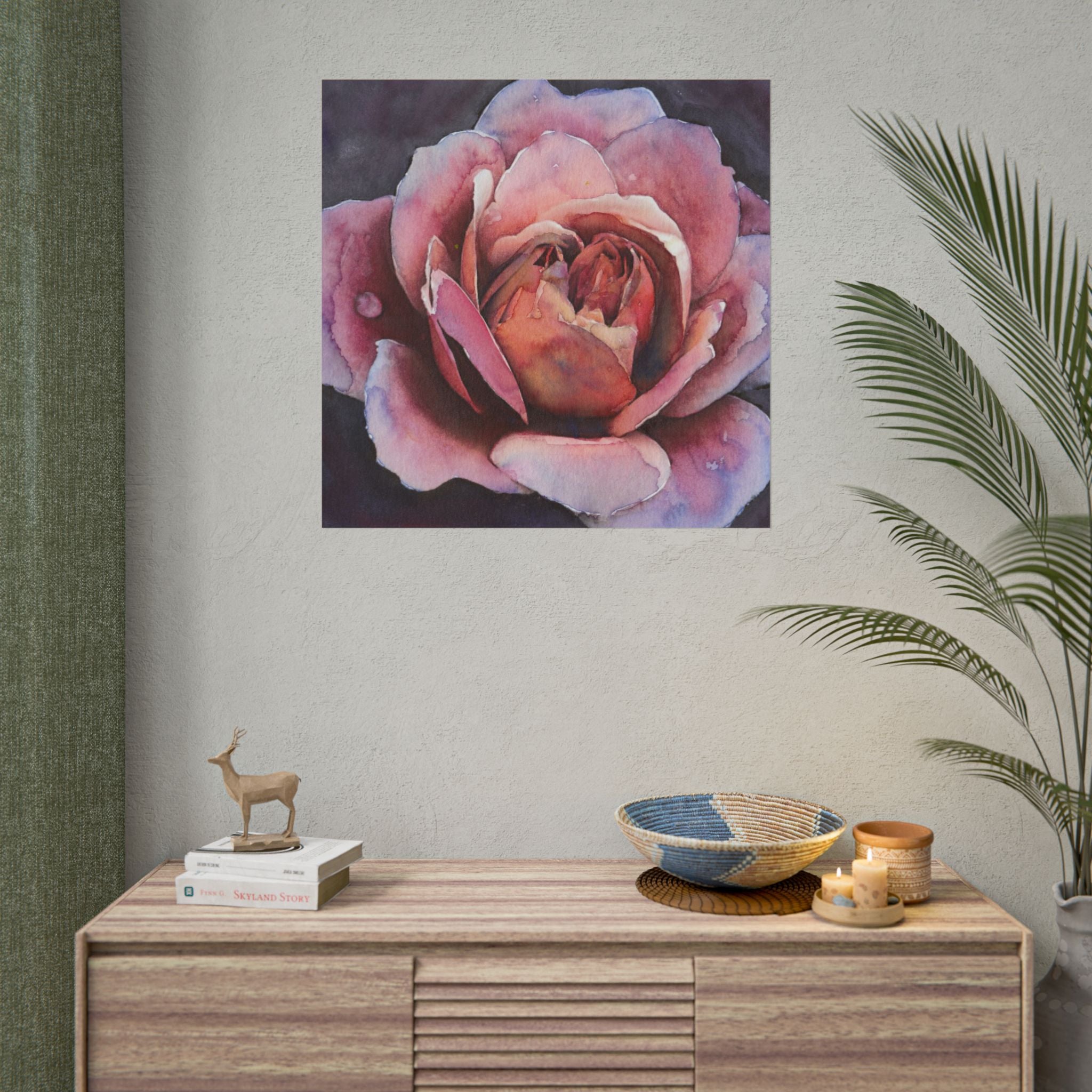 Pink Rose Wall Art, Watercolor Rose Poster, Pink Floral Art Print, Romantic Flower Wall Decor, Botanical Artwork, Rose Lover Gift