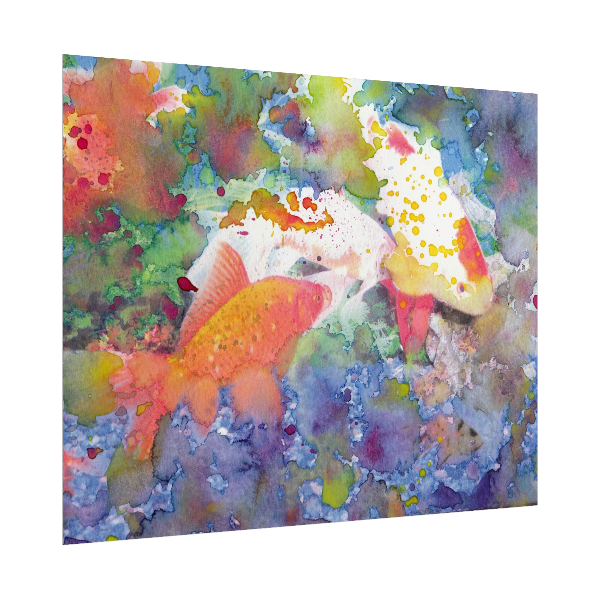 Koi Fish Wall Art, Colorful Watercolor Koi Fish Poster, Vibrant Aquatic Art Print, Japanese Fish Wall Decor, Colorful Home Decor
