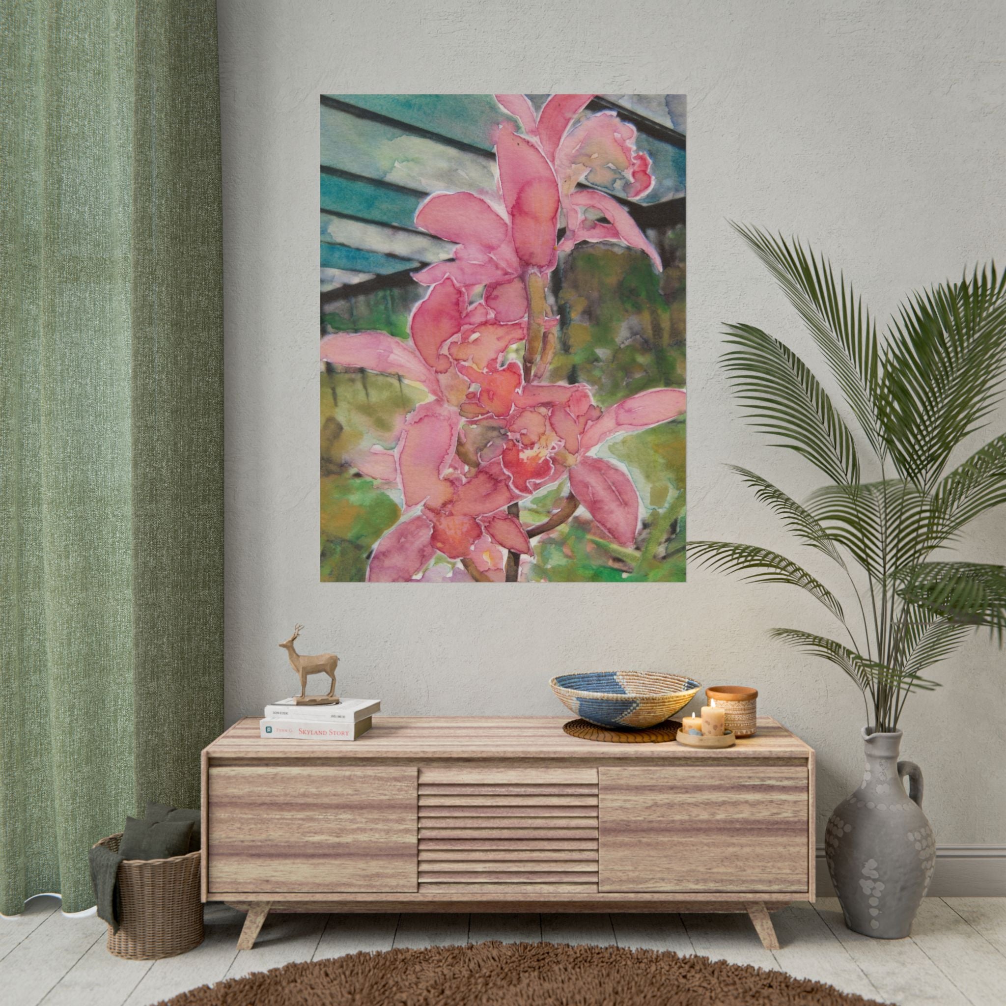 Pink Orchids Watercolor Poster, Orchid Flower Wall Art, Greenhouse Botanical Print, Pink Floral Art, Elegant Nature Home Decor
