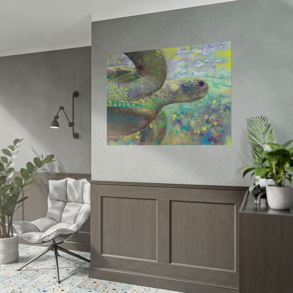 Tropical Sea Turtle Watercolor Poster, Underwater Turtle Wall Art, Ocean Fine Art Print, Tropical Beach Decor, Sea Life Gift