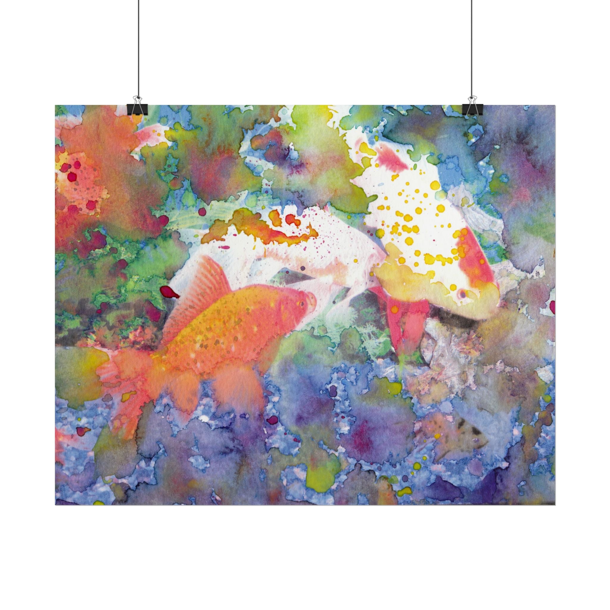 Koi Fish Wall Art, Colorful Watercolor Koi Fish Poster, Vibrant Aquatic Art Print, Japanese Fish Wall Decor, Colorful Home Decor