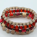 Red And Cream Beaded Bracelets for Women Jewelry Boho Beaded 4 Stacked Set image 3