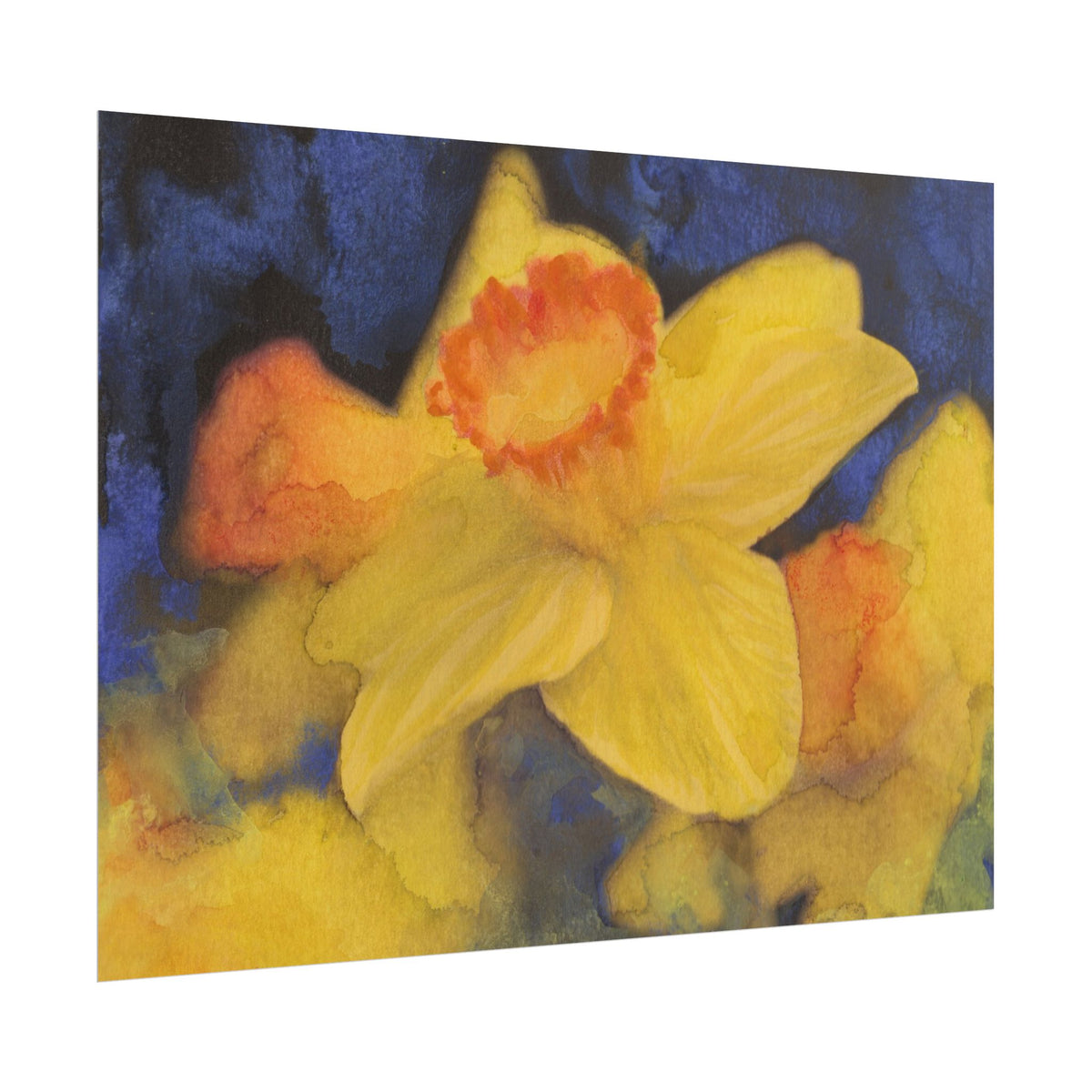 Yellow Daffodil Watercolor Art Print, Blue Floral Wall Art, Abstract Botanical Flower Poster, Cobalt Blue & Yellow Artwork, Fine Art Decor