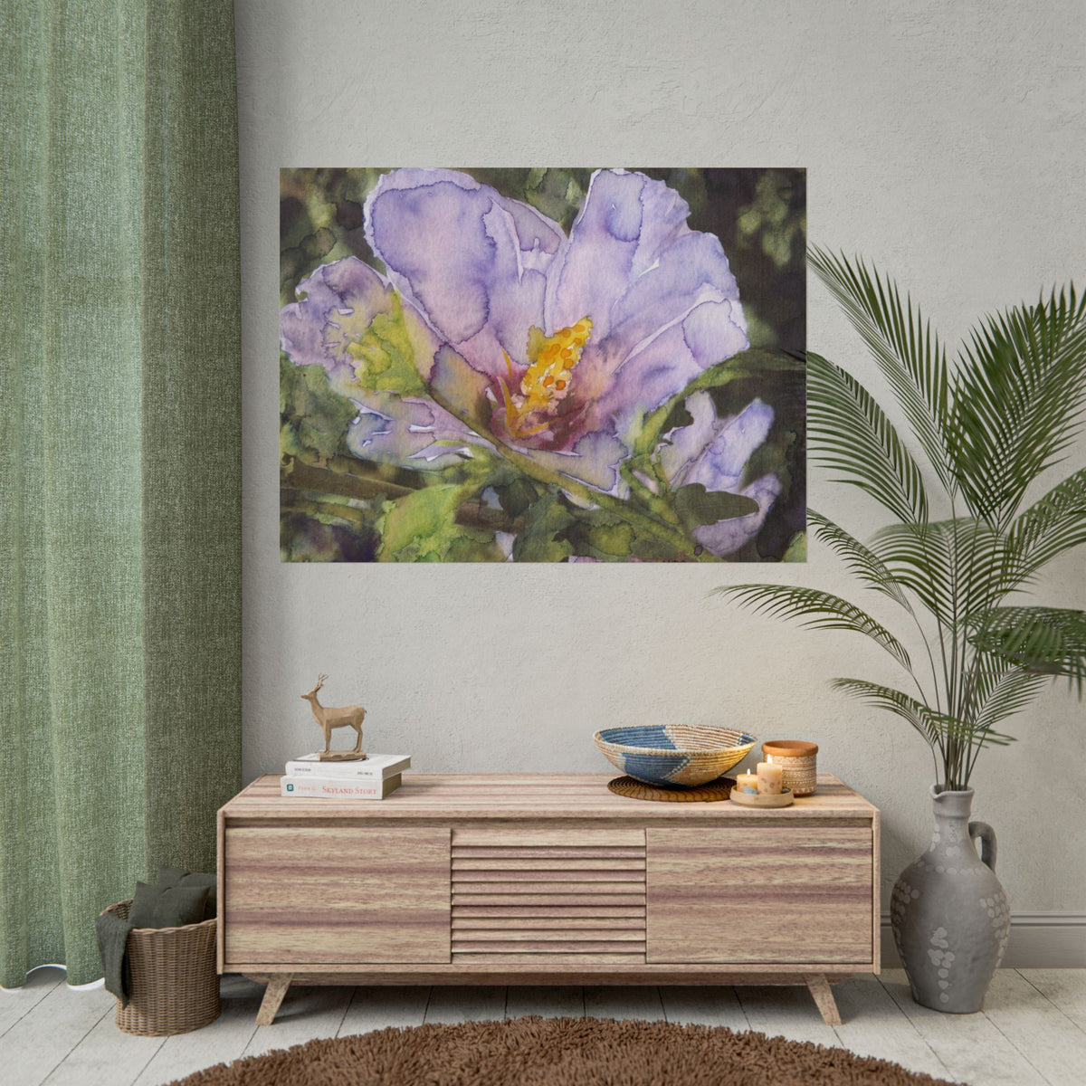 Purple Hibiscus Flower Watercolor Poster, Purple Floral Wall Art, Hibiscus Botanical Print, Tropical Flower Decor, Nature Art