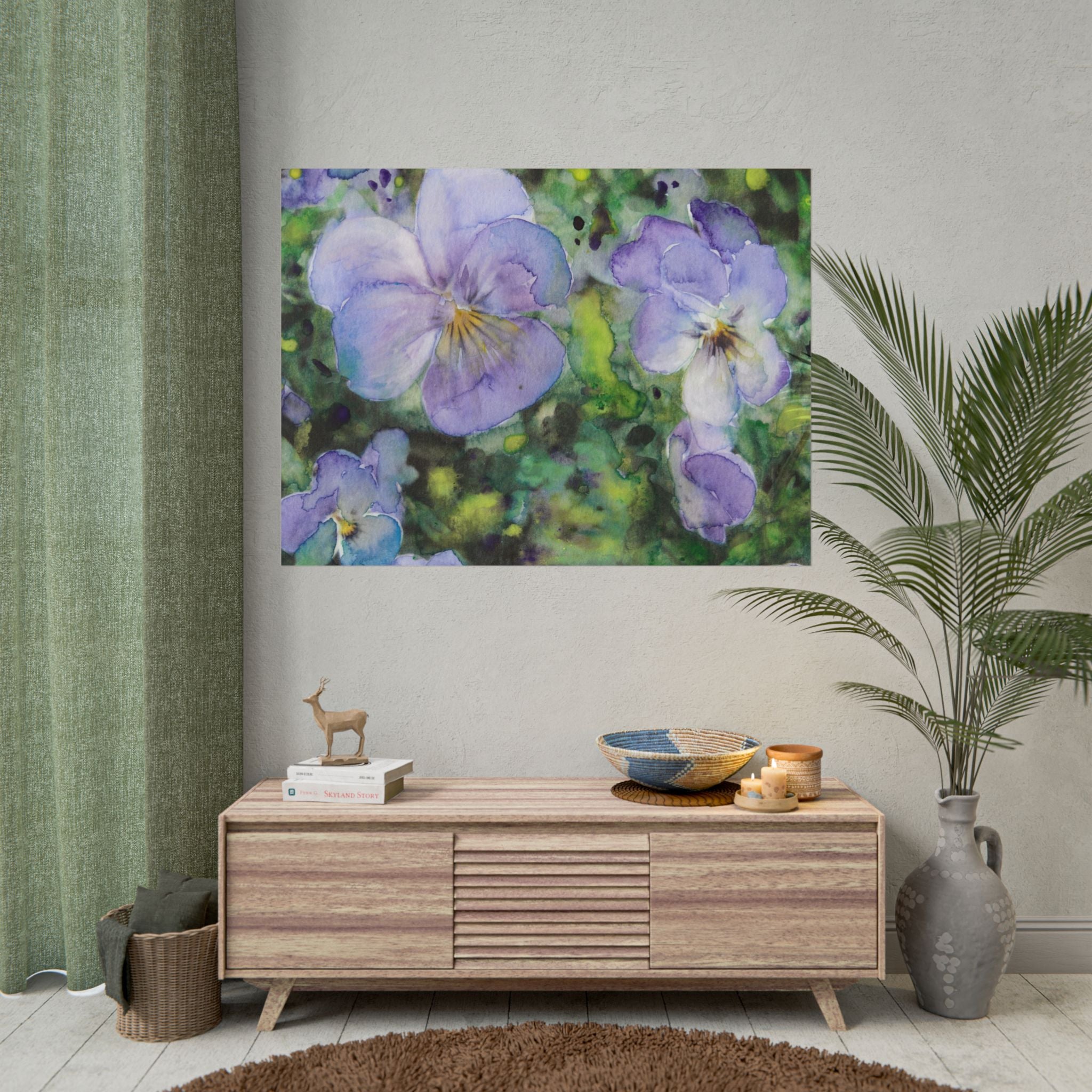 Blue and Purple Pansy Watercolor Poster, Floral Wall Art, Summer Flower Garden Print, Botanical Home Decor, Gardener Gift