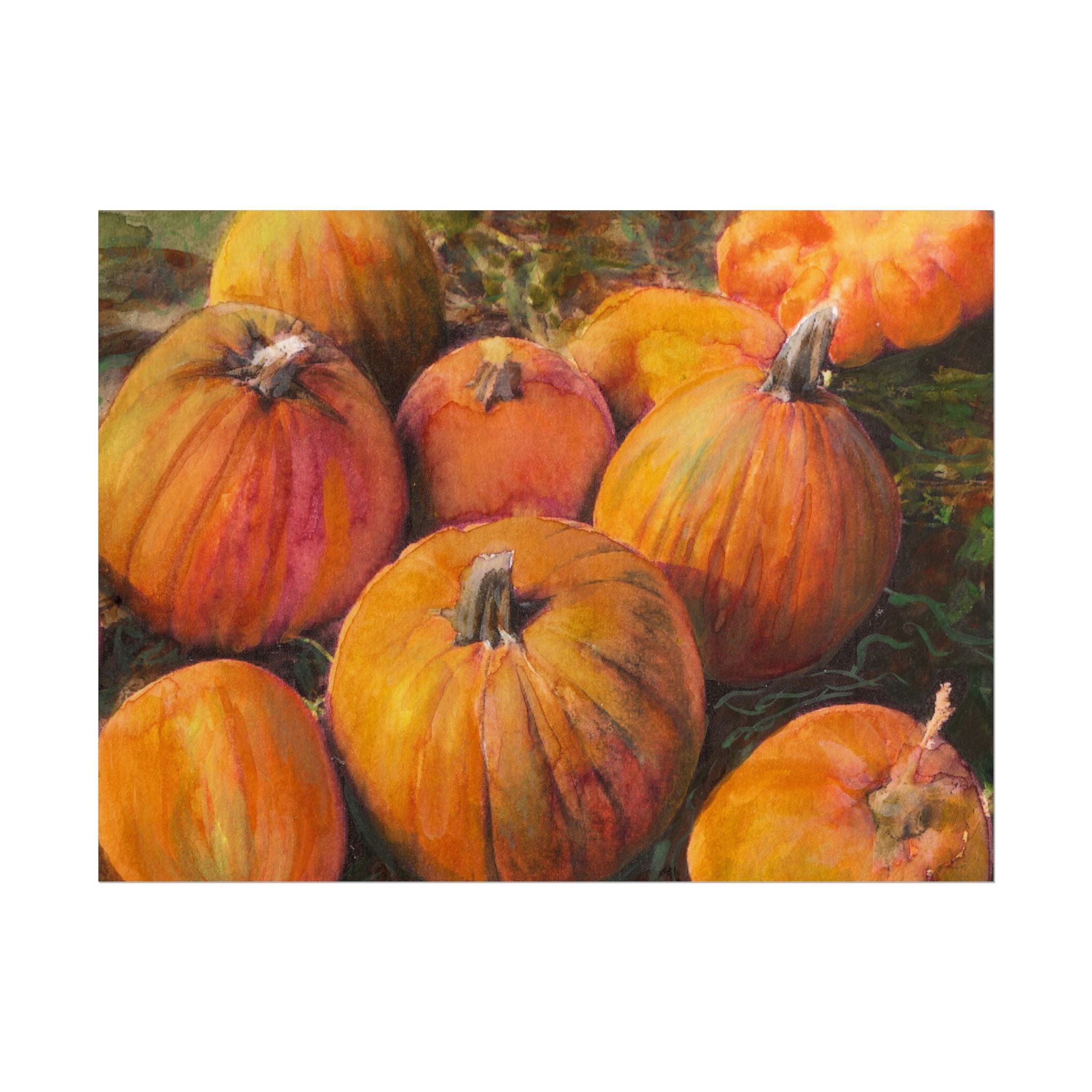 Pumpkin Patch Watercolor Poster, Autumn Pumpkin Wall Art, Fall Harvest Print, Orange Pumpkin Farmhouse Decor, Thanksgiving Wall Art