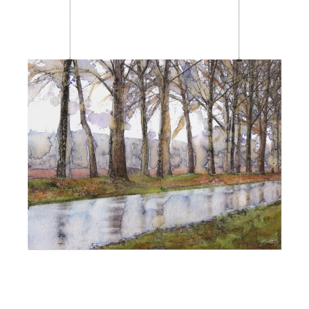 Rainy Road Watercolor Poster, Country Road Wall Art, Autumn Landscape Print, Serene Fall Landscape, The Road Not Taken Artwork