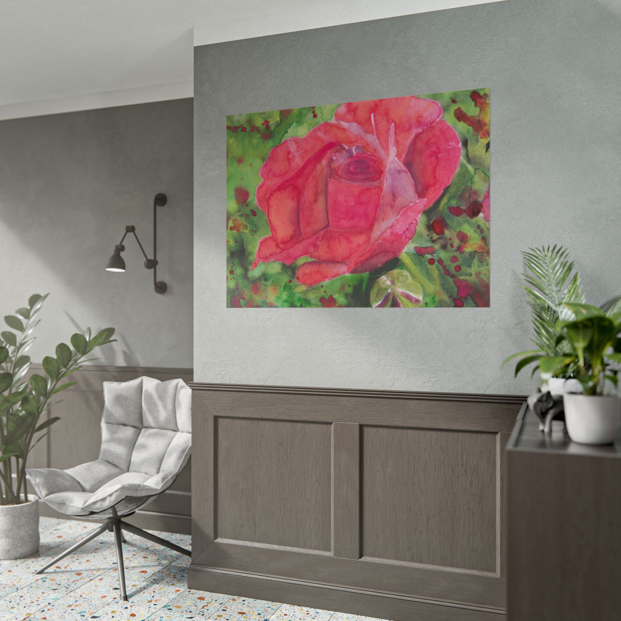 Abstract Red Rose Watercolor Poster, Red Rose Wall Art, Modern Floral Print, Abstract Flower Artwork, Romantic Botanical Decor